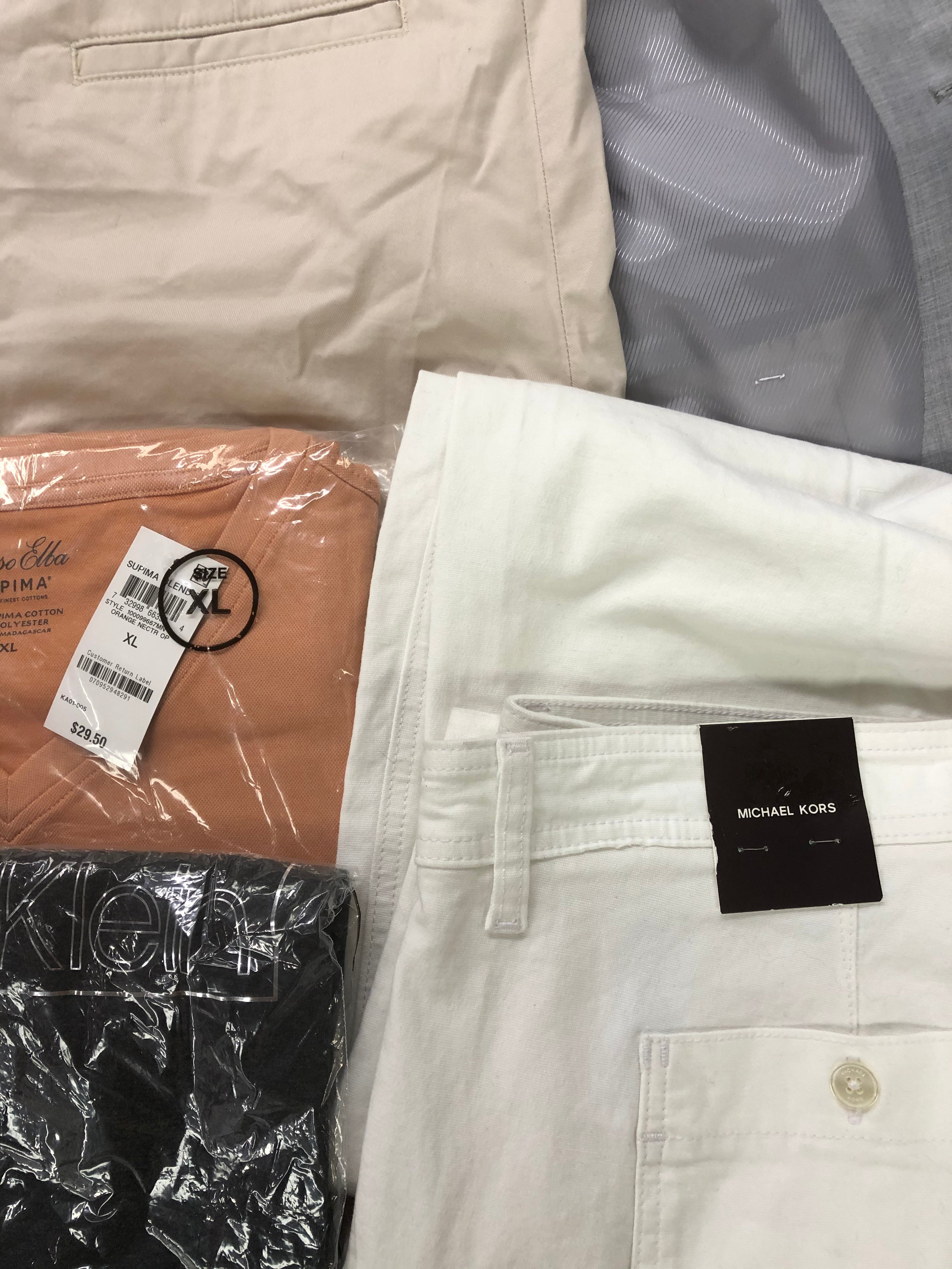 Men's Clothing ADIDAS, Calvin Klein, Michael Kors, American Apparel, Tasso Elba, Alfani, BAR III, INC and more, 20 Units, Shelf Pulls, MSRP $1,289.48