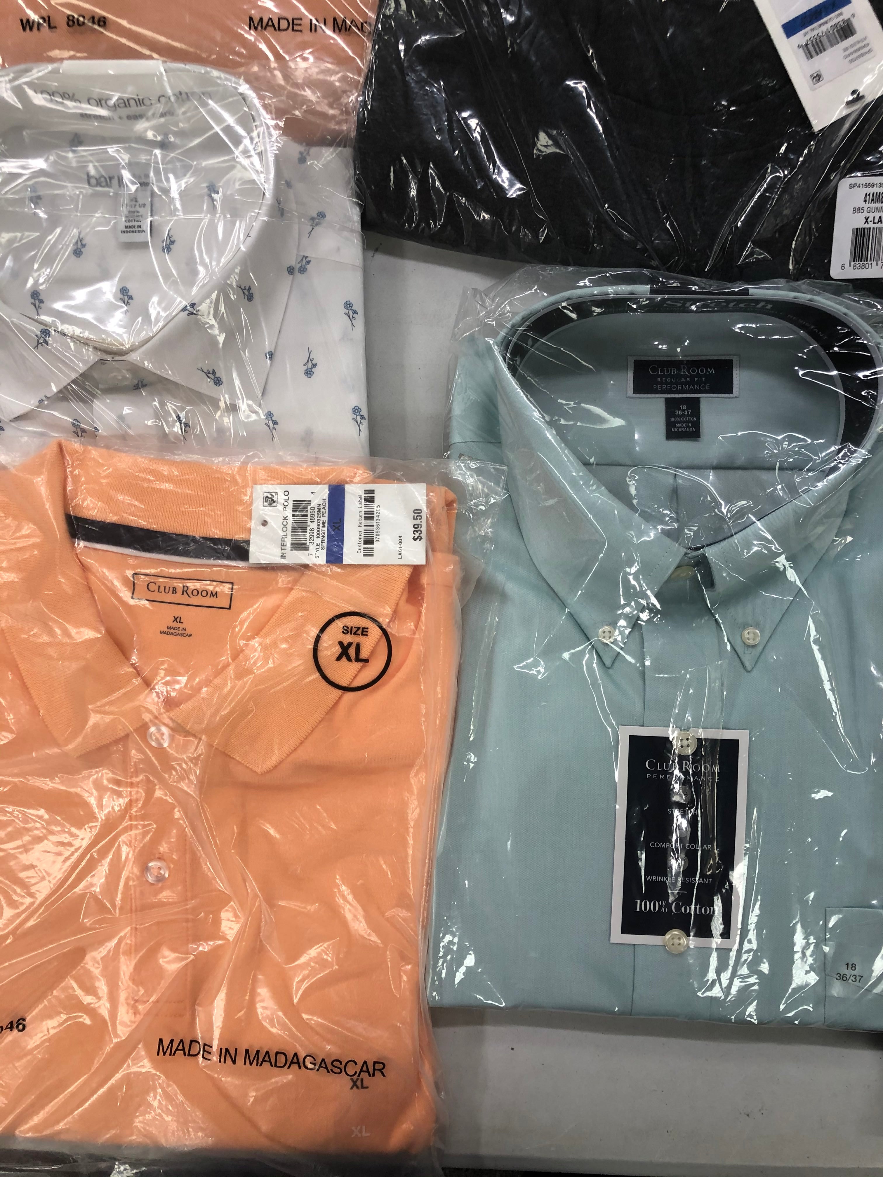 Men's Clothing Calvin Klein, Tasso Elba, Club Room, Alfani, BAR III, INC and more, 18 Units, Shelf Pulls, MSRP $1,010.99