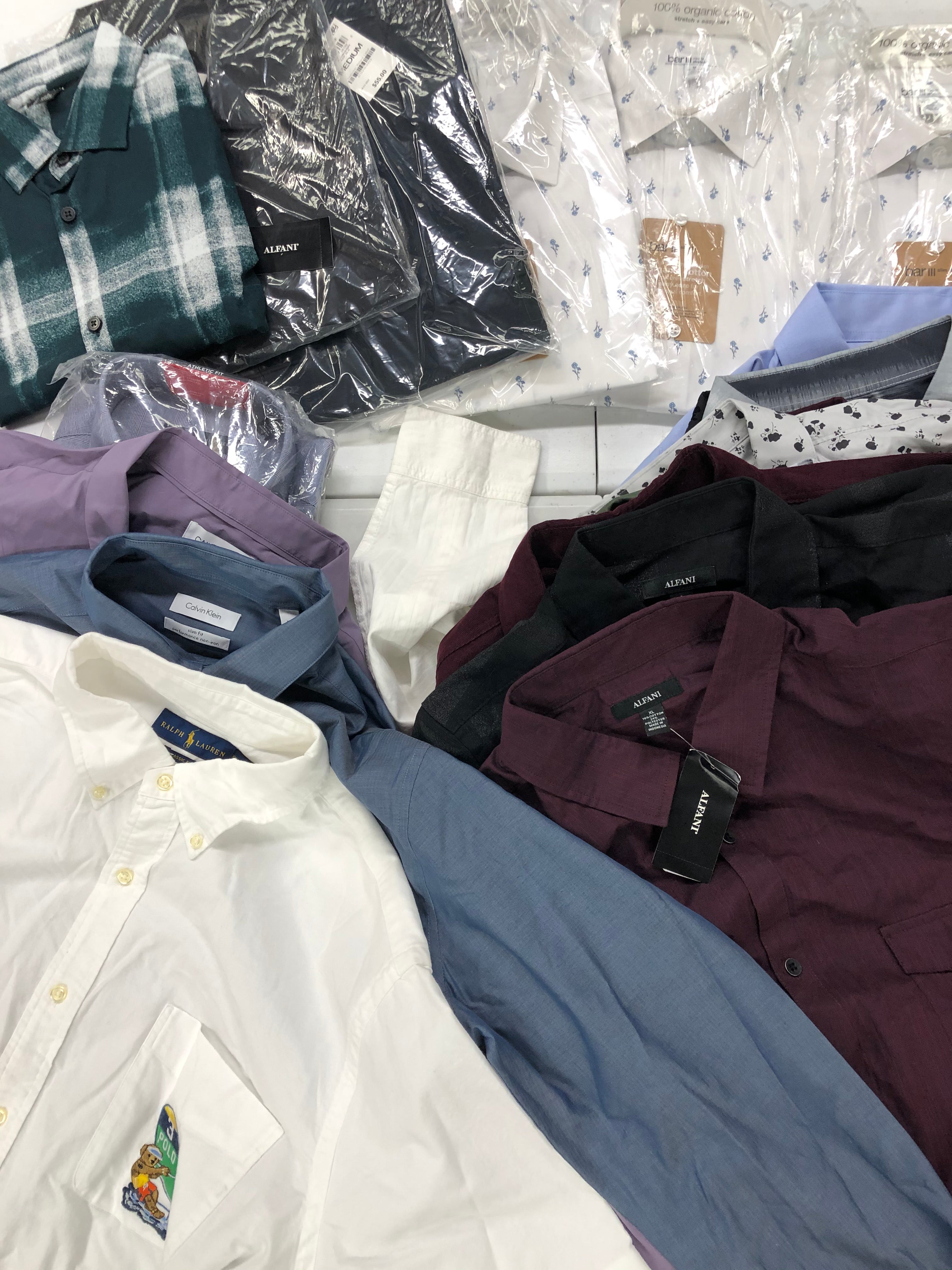Men's Clothing Polo Ralph Lauren, Calvin Klein, Tommy Hilfiger, Tasso Elba, Alfani, INC and more, 25 Units, Shelf Pulls, MSRP $1,602.49