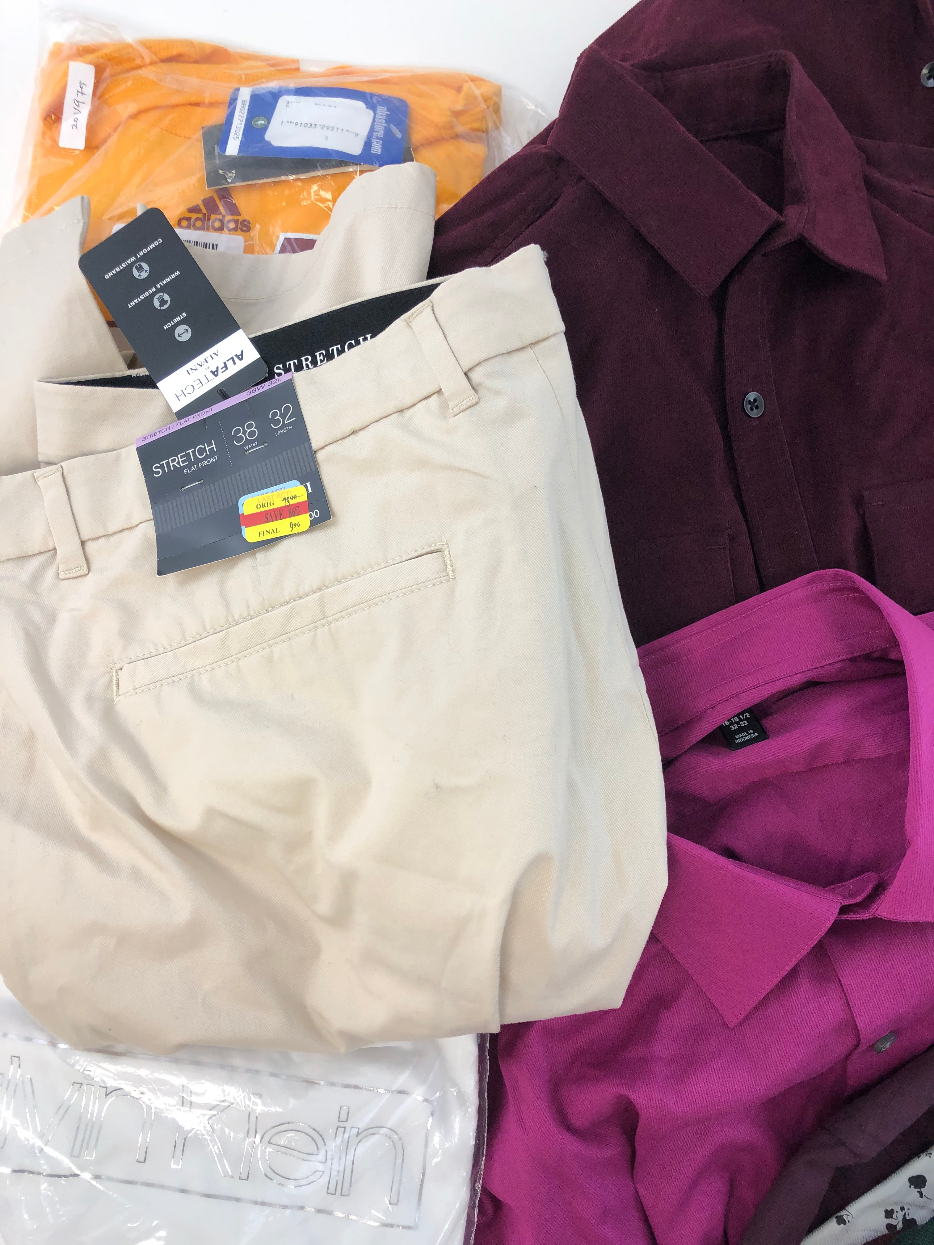 Men's Clothing Wholesale Lot POLO RALPH LAUREN, CALVIN KLEIN, Adidas, AMERICAN APPAREL, TASSO ELBA, CLUBROOM and more, 25 Units, Shelf Pulls, MSRP $1,426.98