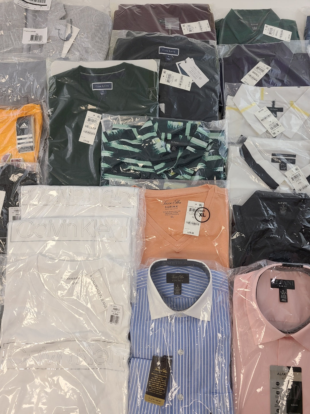 Men's Clothing Wholesale Lot Calvin Klein, Adidas, Tasso Elba, Alfani, INC, Club Room and more, 25 Units, New, MSRP $1,551.49