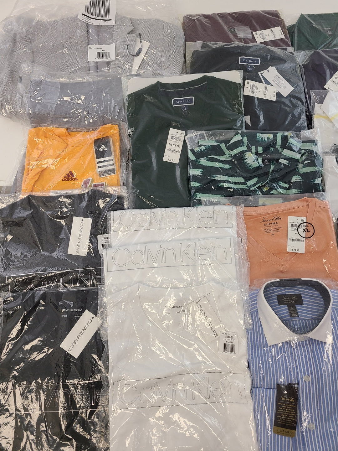 Men's Clothing Wholesale Lot Calvin Klein, Adidas, Tasso Elba, Alfani, INC, Club Room and more, 25 Units, New, MSRP $1,551.49