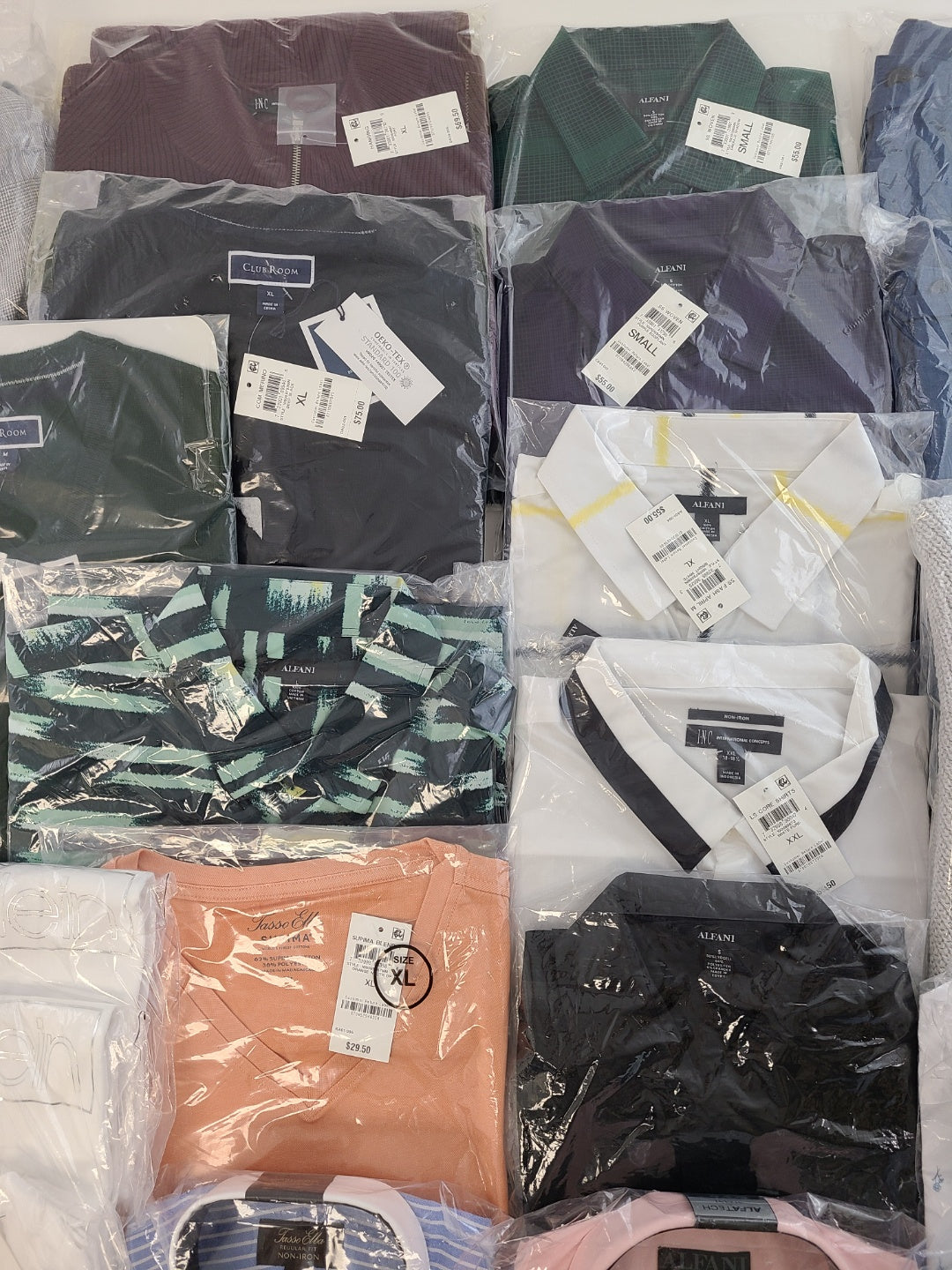 Men's Clothing Wholesale Lot Calvin Klein, Adidas, Tasso Elba, Alfani, INC, Club Room and more, 25 Units, New, MSRP $1,551.49
