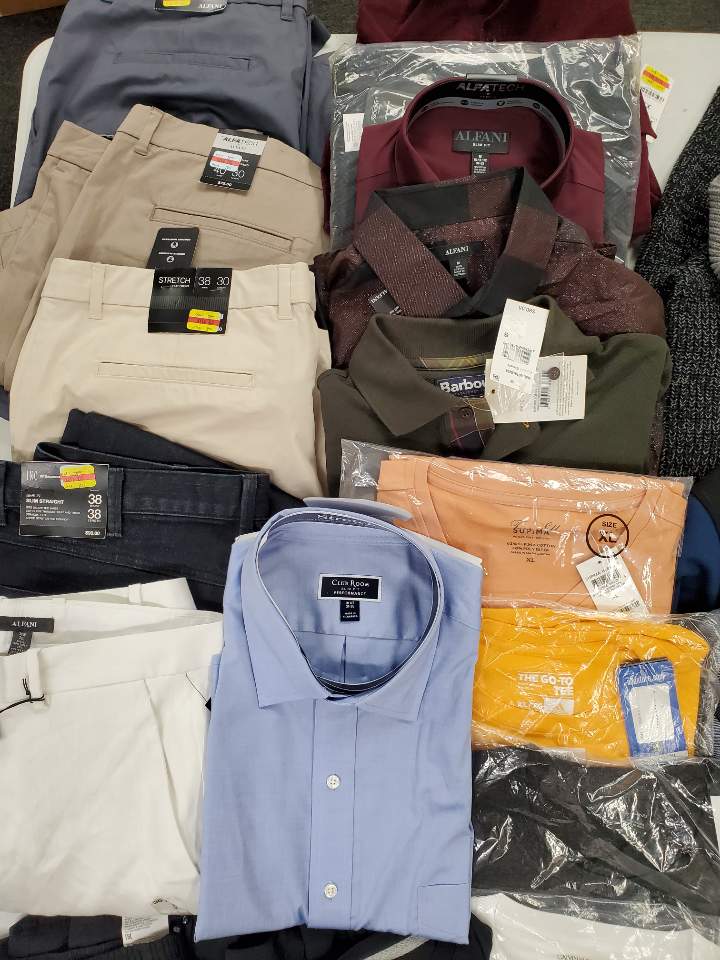 Men's Clothing Wholesale Lot Adidas, Calvin klein, levis, Under Armour, BarBour, Tasso Elba, Alfani, INC and more, 23 Units, Shelf Pulls, MSRP $1,518.98