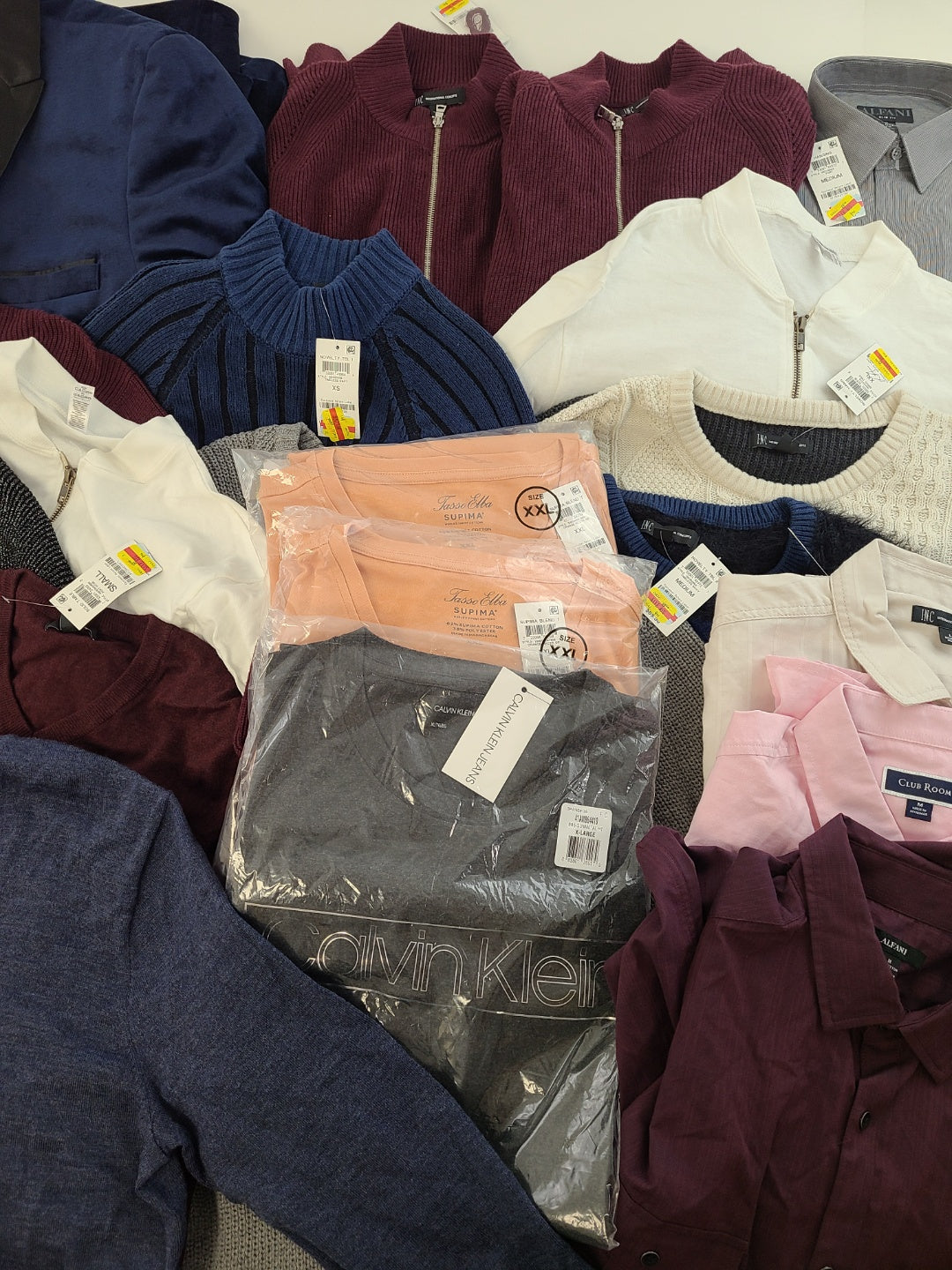 Men's Clothing Wholesale Lot Michael Kors, Polo Ralph Lauren, Calvin Klein, Nike, Tasso Elba, American Apparel, Club Room, INC and more, 25 Units, Shelf Pulls, MSRP $1,752.50