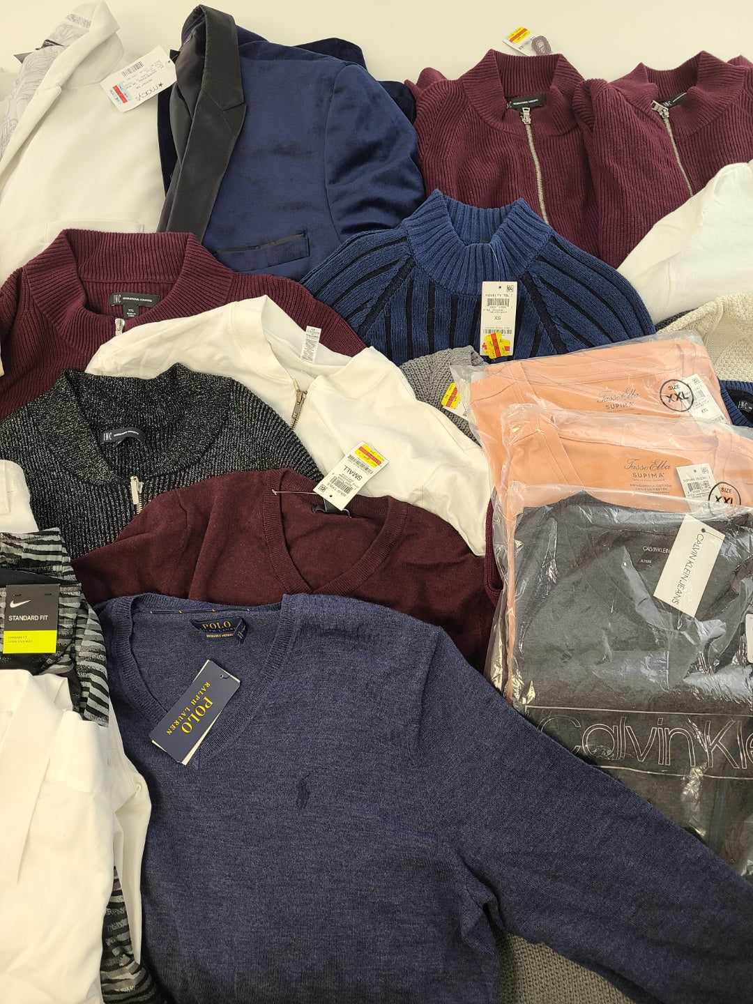 Men's Clothing Wholesale Lot Michael Kors, Polo Ralph Lauren, Calvin Klein, Nike, Tasso Elba, American Apparel, Club Room, INC and more, 25 Units, Shelf Pulls, MSRP $1,752.50