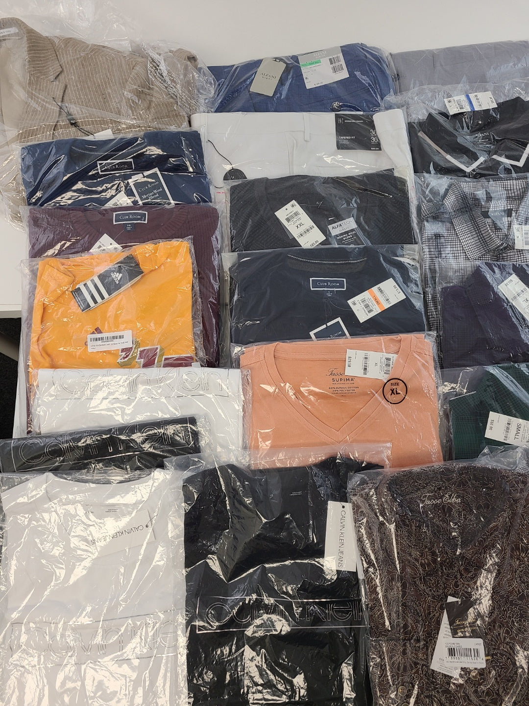 Men's Clothing Wholesale Lot Calvin Klein, Adidas, Tasso Elba, Club Room, INC and more, 25 Units, New, MSRP $1,682.48