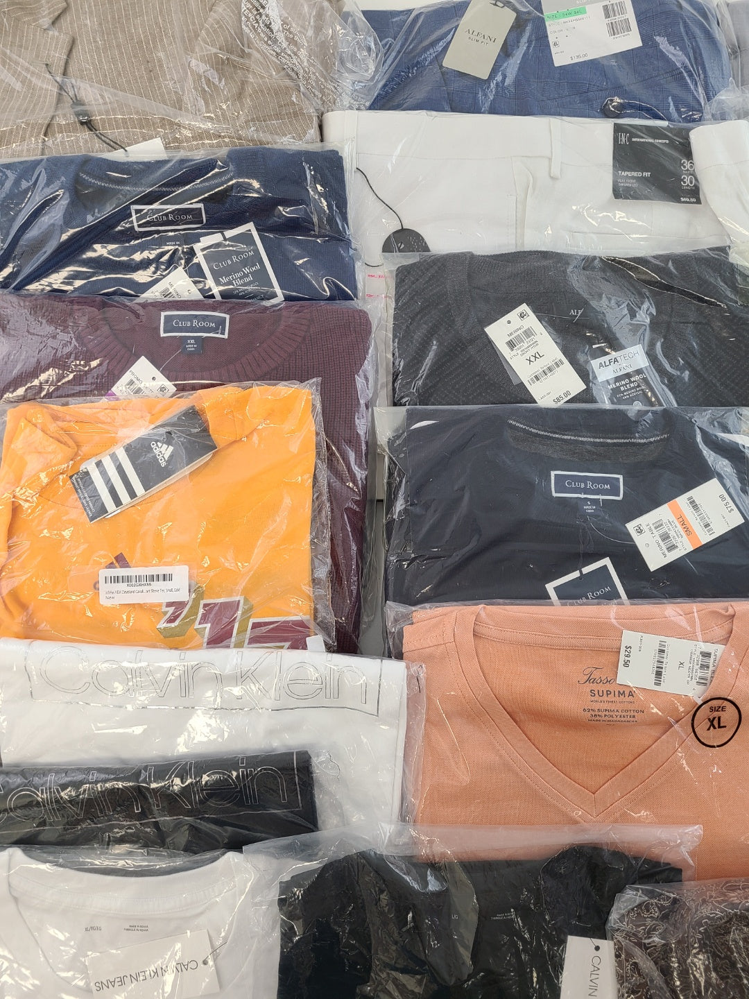 Men's Clothing Wholesale Lot Calvin Klein, Adidas, Tasso Elba, Club Room, INC and more, 25 Units, New, MSRP $1,682.48