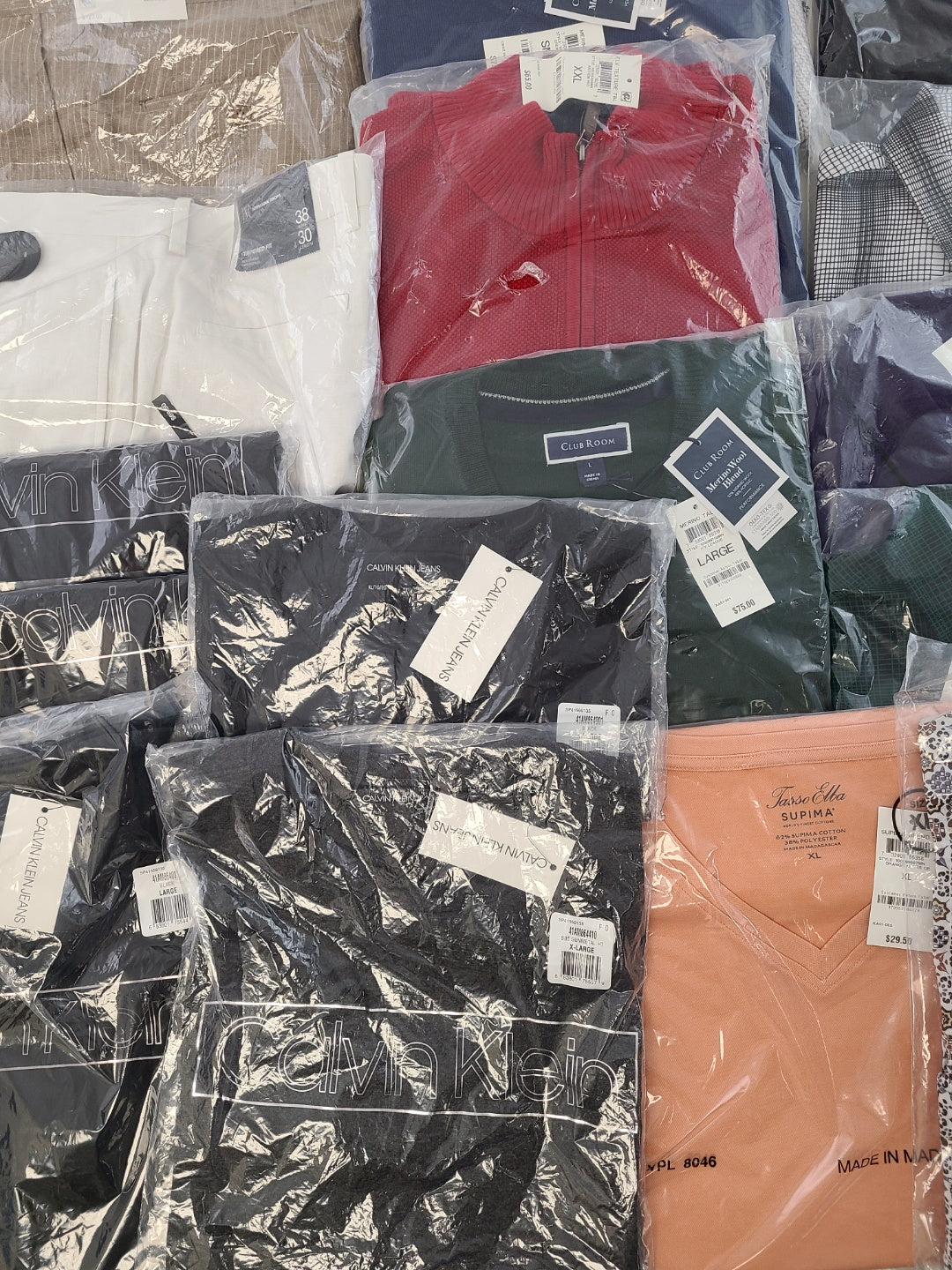 Men's Clothing Wholesale Lot Calvin Klein, Tasso Elba, Alfani, Bar lll, Club Room and more, 25 Units, New, MSRP $1,582.50