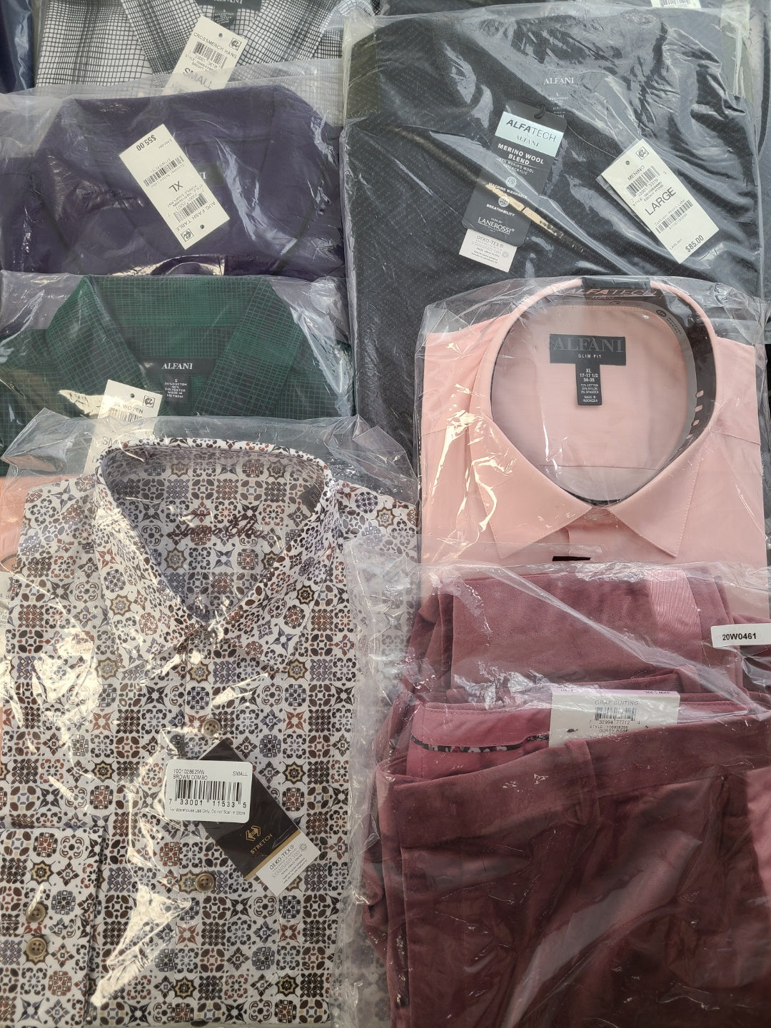 Men's Clothing Wholesale Lot Calvin Klein, Tasso Elba, Alfani, Bar lll, Club Room and more, 25 Units, New, MSRP $1,582.50