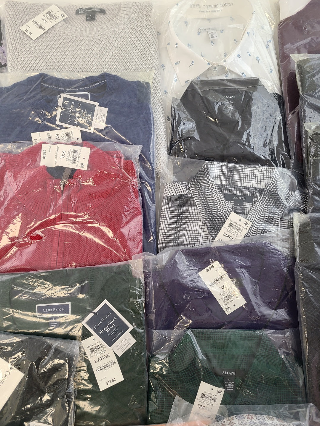 Men's Clothing Wholesale Lot Calvin Klein, Tasso Elba, Alfani, Bar lll, Club Room and more, 25 Units, New, MSRP $1,582.50