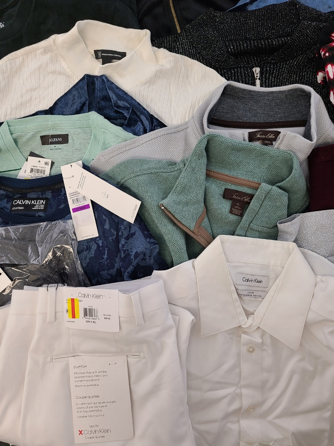 Men's Clothing Wholesale Lot Calvin Klein, DKNY, Tasso Elba, American Apparel, Club Room, INC and more, 25 Units, Shelf Pulls, MSRP $1,572.00