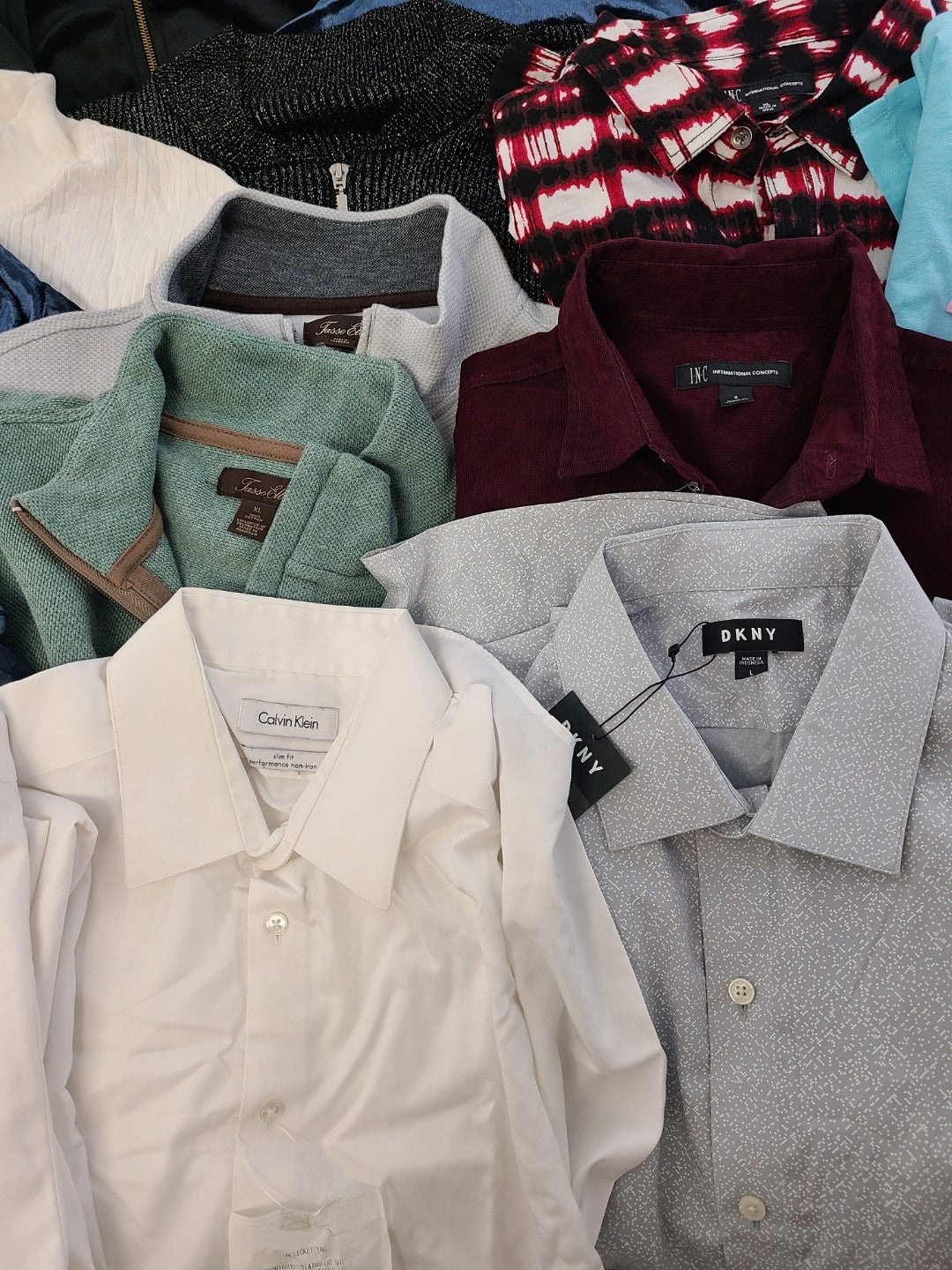 Men's Clothing Wholesale Lot Calvin Klein, DKNY, Tasso Elba, American Apparel, Club Room, INC and more, 25 Units, Shelf Pulls, MSRP $1,572.00