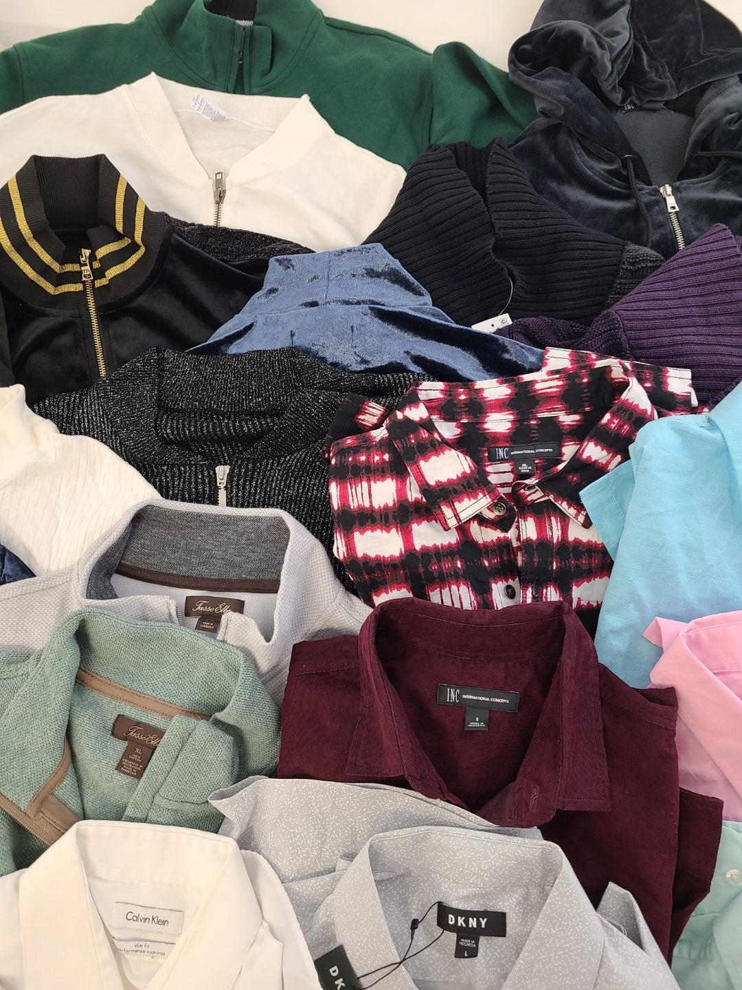 Men's Clothing Wholesale Lot Calvin Klein, DKNY, Tasso Elba, American Apparel, Club Room, INC and more, 25 Units, Shelf Pulls, MSRP $1,572.00