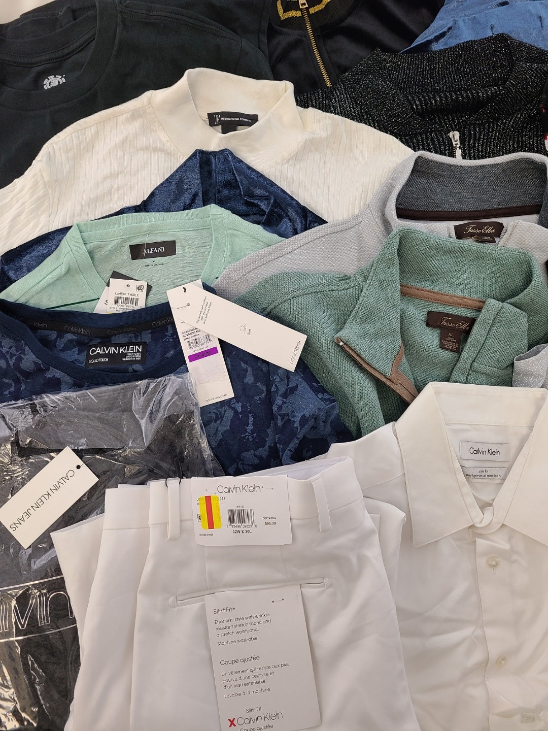 Men's Clothing Wholesale Lot Calvin Klein, DKNY, Tasso Elba, American Apparel, Club Room, INC and more, 25 Units, Shelf Pulls, MSRP $1,572.00