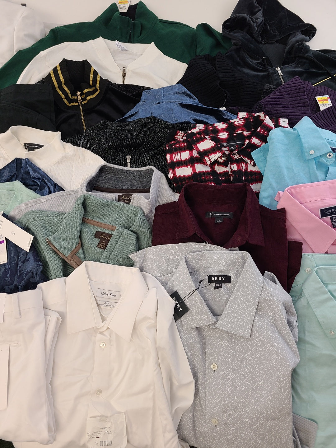 Men's Clothing Wholesale Lot Calvin Klein, DKNY, Tasso Elba, American Apparel, Club Room, INC and more, 25 Units, Shelf Pulls, MSRP $1,572.00