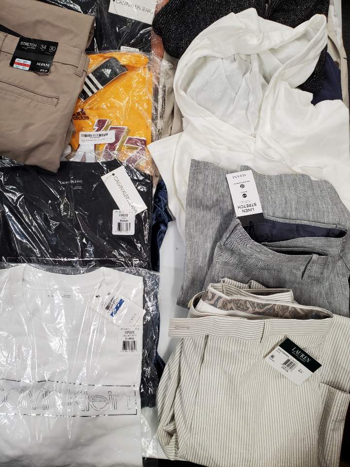 Men's Clothing Wholesale Lot Adidas, Lauren Ralph Lauren, Calvin Klein, Tommy Hilfiger, LEVIS, American Apparel,  Tasso Elba, Club Room,  Inc and more, 26 Units, Shelf Pulls, MSRP $1,577.48