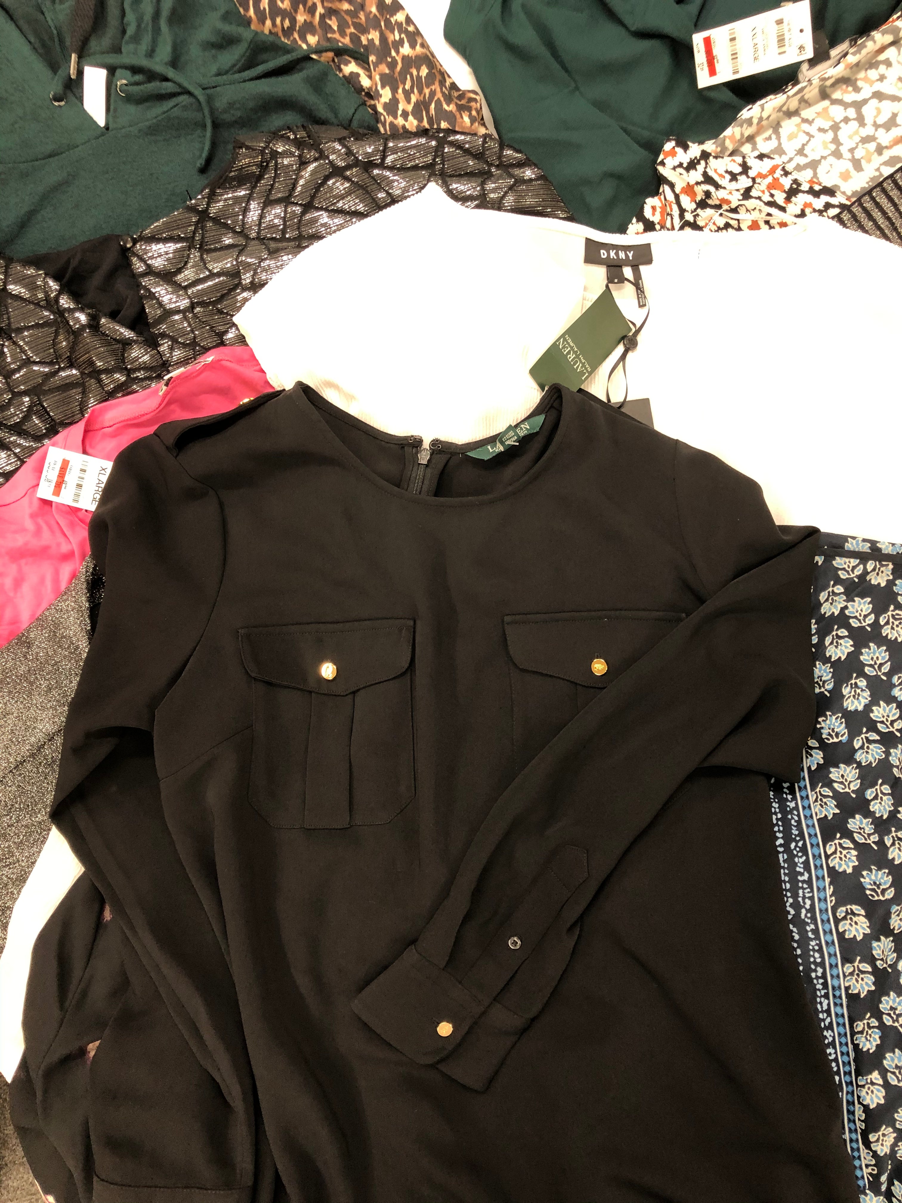 Women's Clothing Wholesale Lot LAUREN RALPH LAUREN, MICHAEL KORS, DKNY, GUESS, American Apparel, 32 DEGREES, ALFANI, IDEOLOGY and more, 23 Units, Shelf Pulls, MSRP $1,499.50