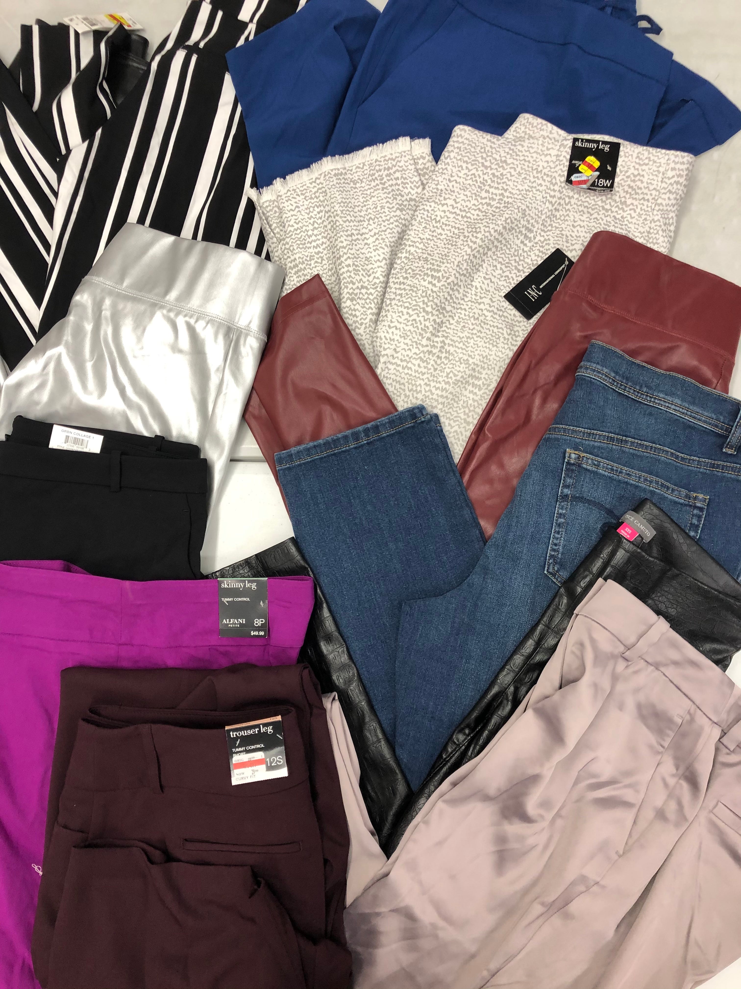 Women's Clothing Pants Wholesale Lot, Vince Camuto, Style & Co, ALFANI, Bar III and more, 12 Units, Shelf Pulls, MSRP $798.48