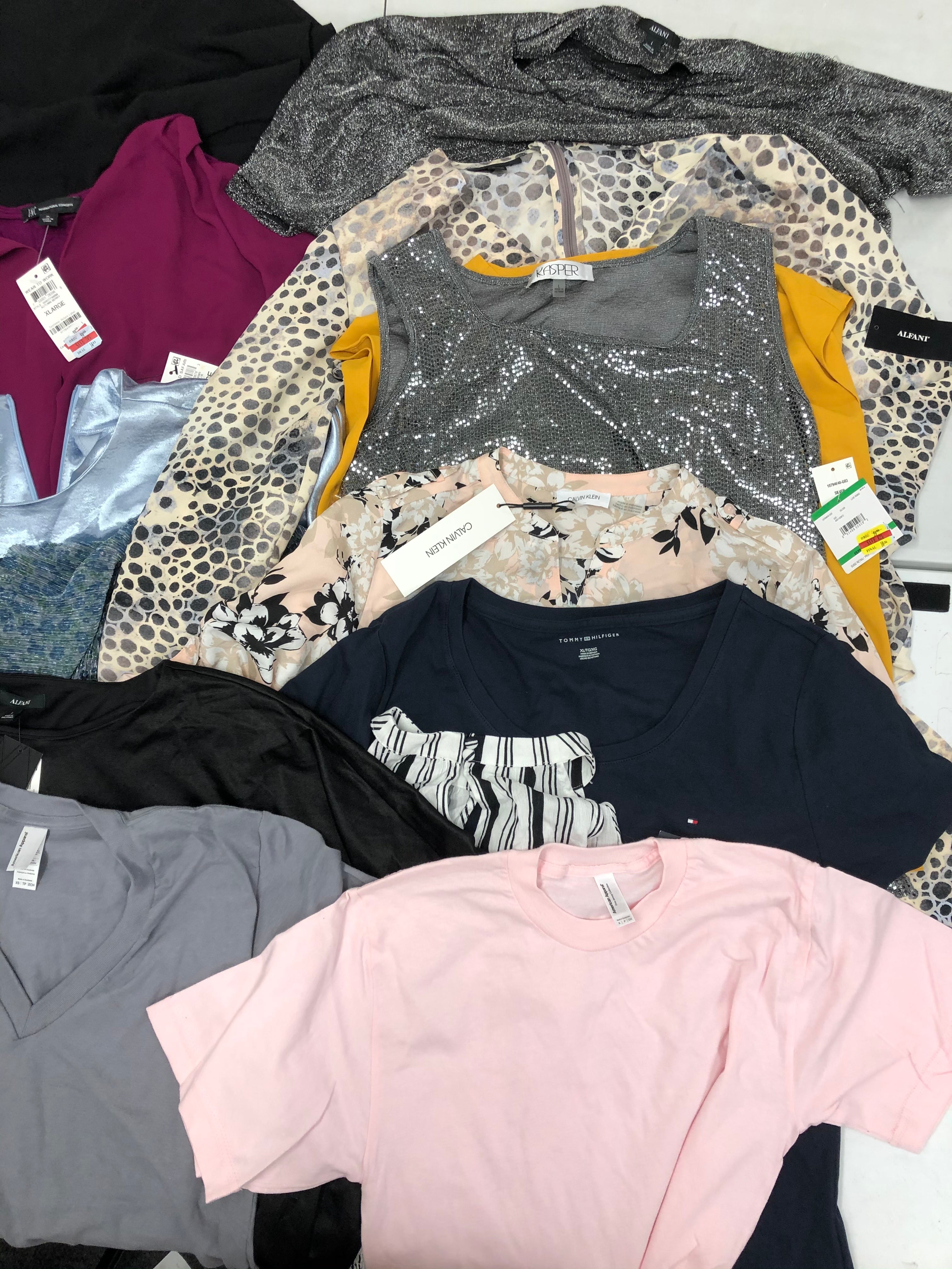 Women's Clothing Top Wholesale Lot, CALVIN KLEIN, TOMMY HILFIGER, KASPER, ALFANI, AMERICAN APPAREL and more, 14 Units, Shelf Pulls, MSRP $778.50