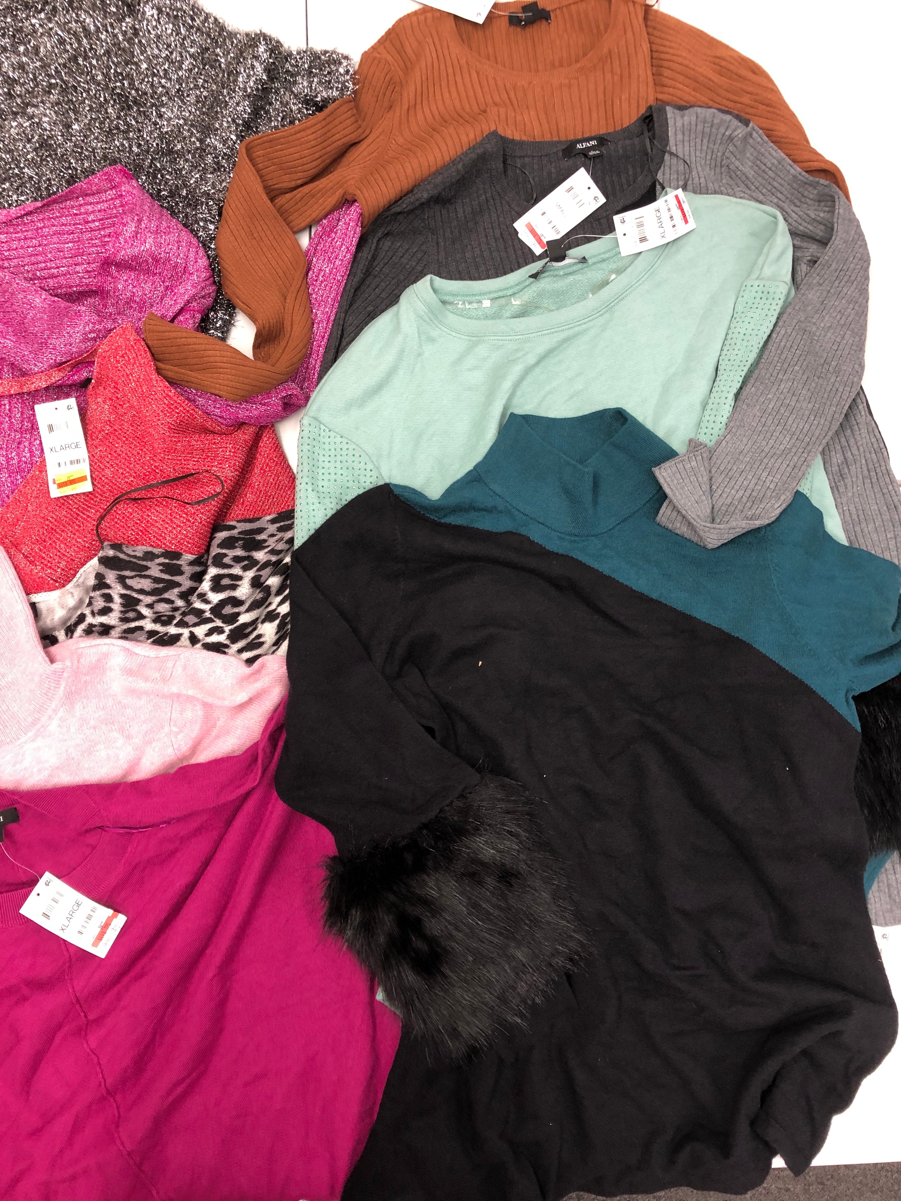 Women's Clothing Sweater Wholesale Lot, Cashmere Charter Club, ALFANI, and more, 10 Units, Shelf Pulls, MSRP $754.50