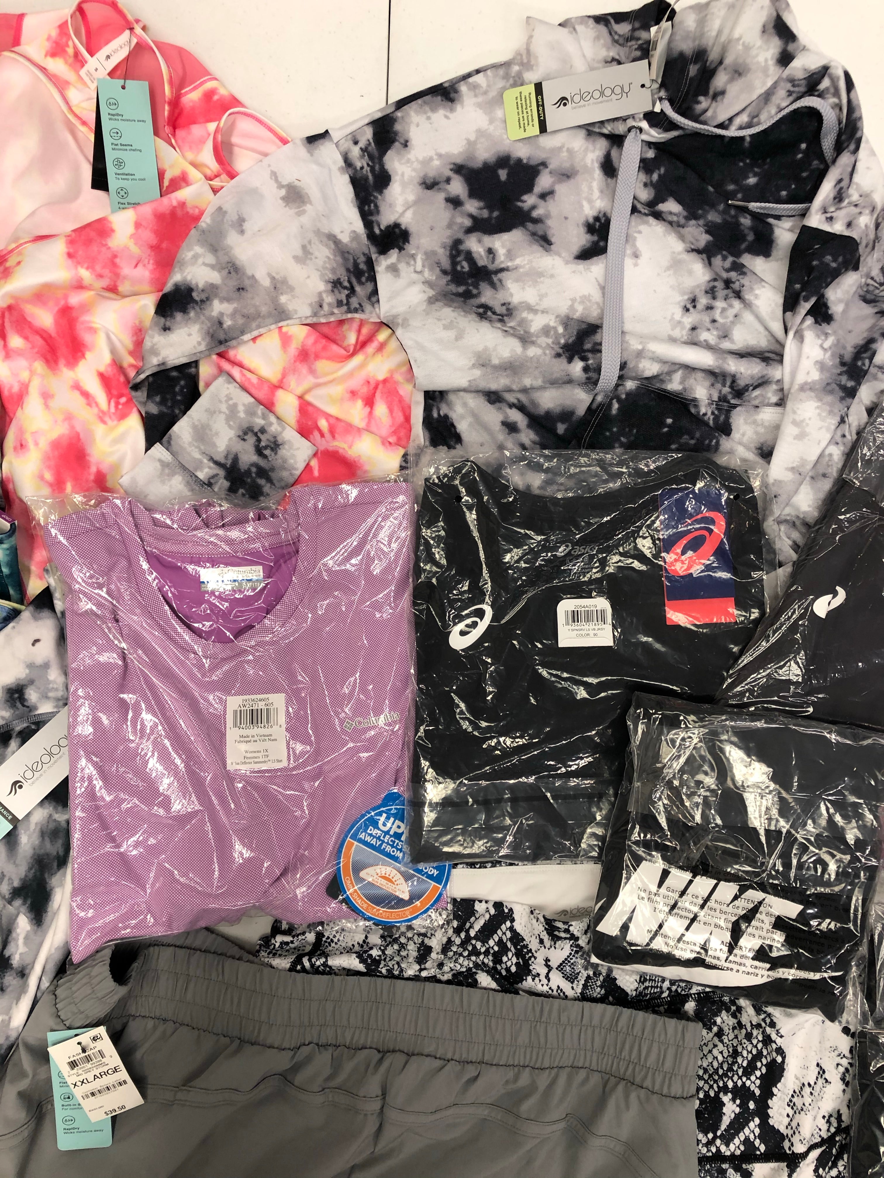 Women's Clothing Activewear Wholesale Lot, ASICS, COLUMBIA, NIKE, IDEOLOGY, 14 items, New, MSRP $531