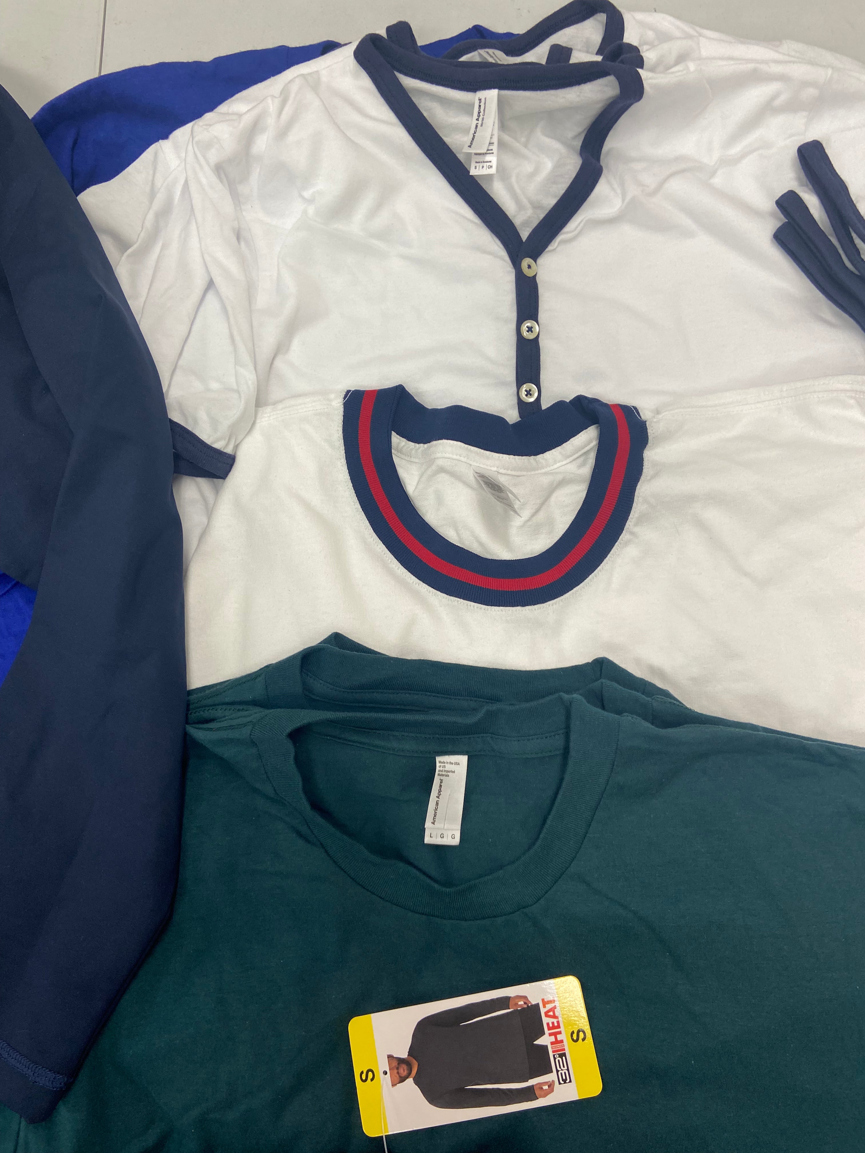 Men's Clothing T-shirts and Other Tops, Wholesale Lot, HANRO, RUGGED ELEMENT, 32 DEGREES, AMERICAN APPAREL and more, 22 items, Shelf Pulls, MSRP $671