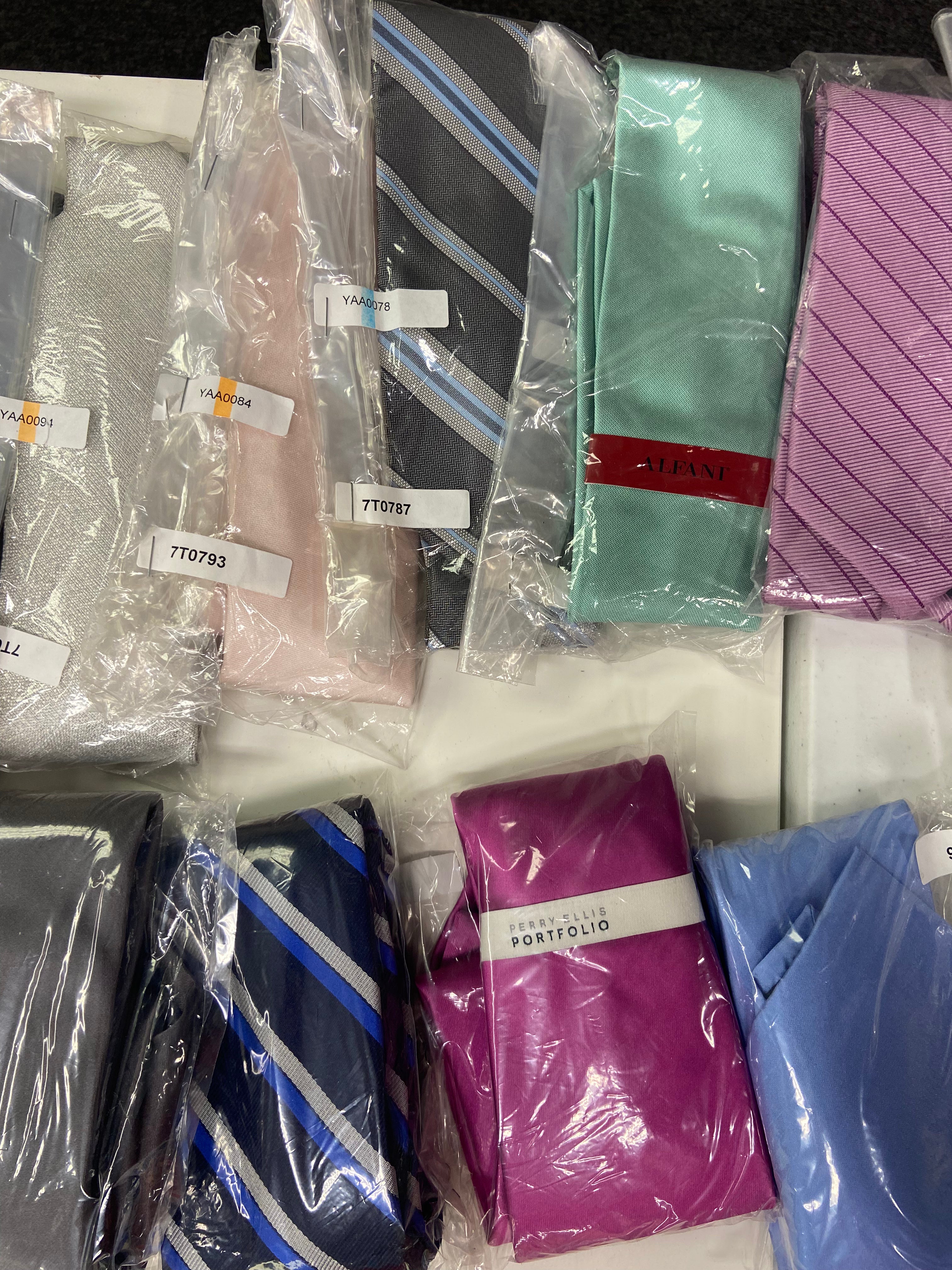 Men's Neckties Wholesale Lot, TOMMY HILFIGER, DKNY, MICHAEL KORS, KENNETH COLE, RYAN SEACREST, CALVIN KLEIN, CLUB ROOM and more, 66 items, CUSTOMER RETURNS