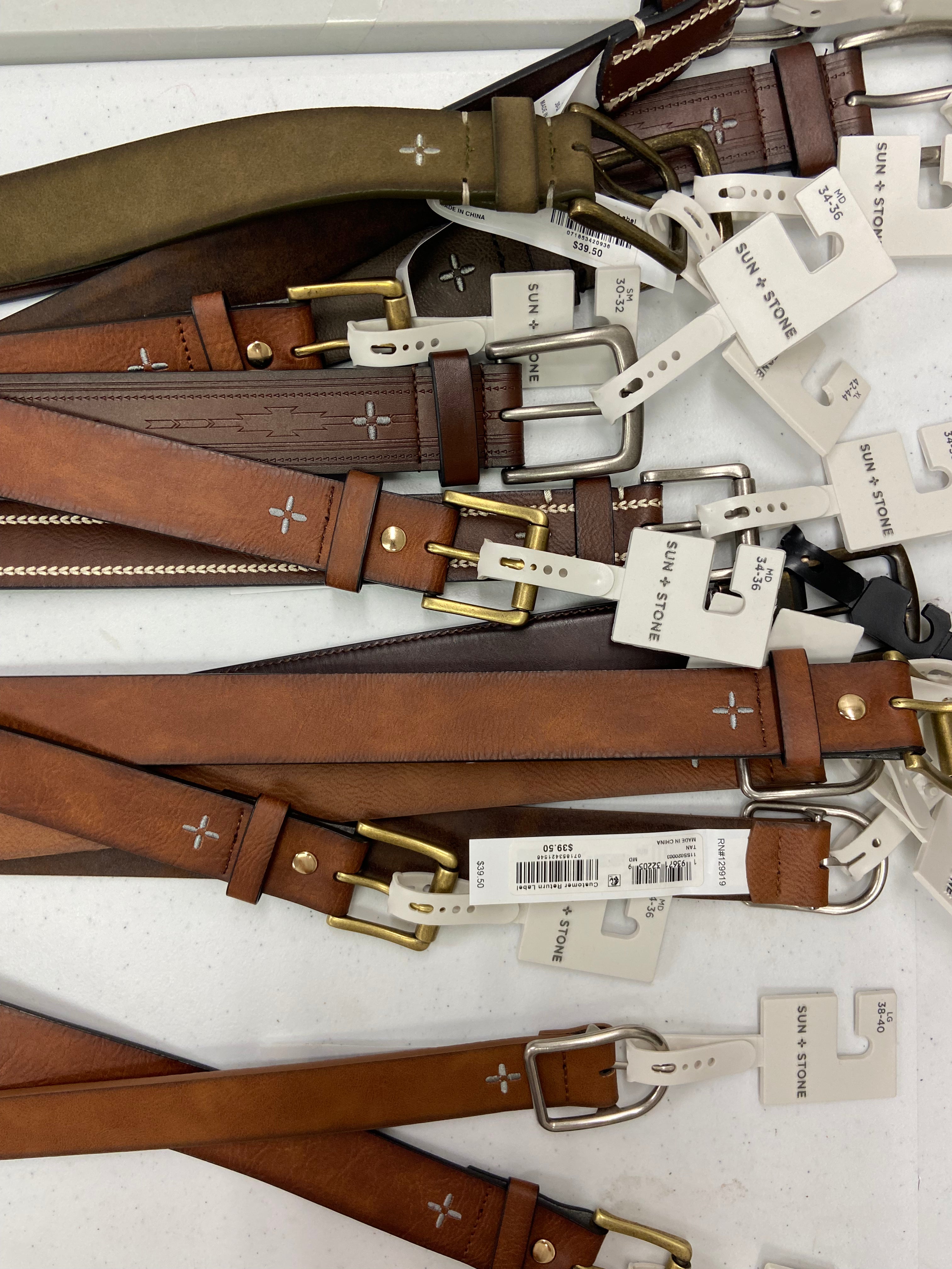 Men's Belts Wholesale Lot, CLUB ROOM, SUN + STONE, 15 items, Shelf Pulls, MSRP $596