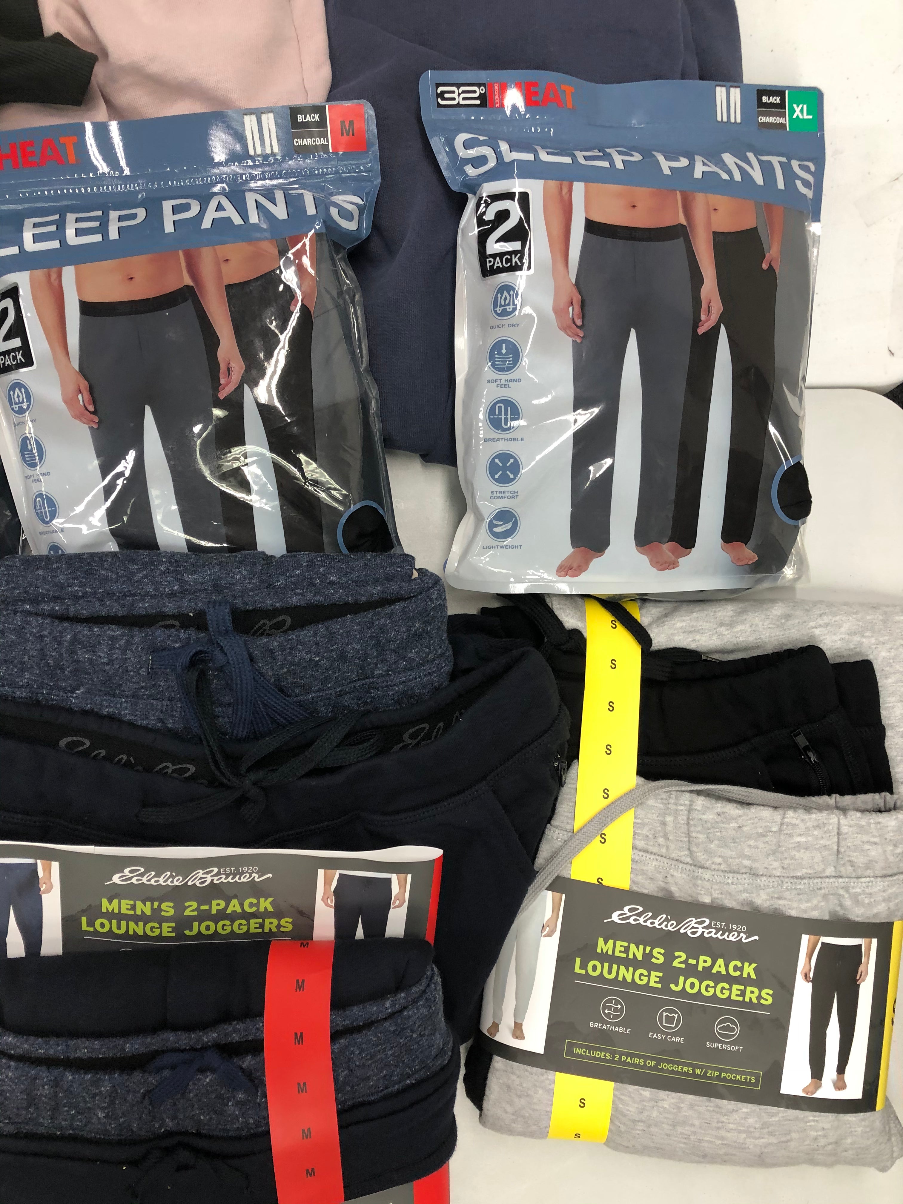 Men's Clothing Pants, Joggers and more Wholesale Lot, EDDIE BAUER, ORVIS, BAR III, AMERICAN APPAREL, STEVE MADDEN, and more, 13 items, Shelf Pulls, MSRP $692