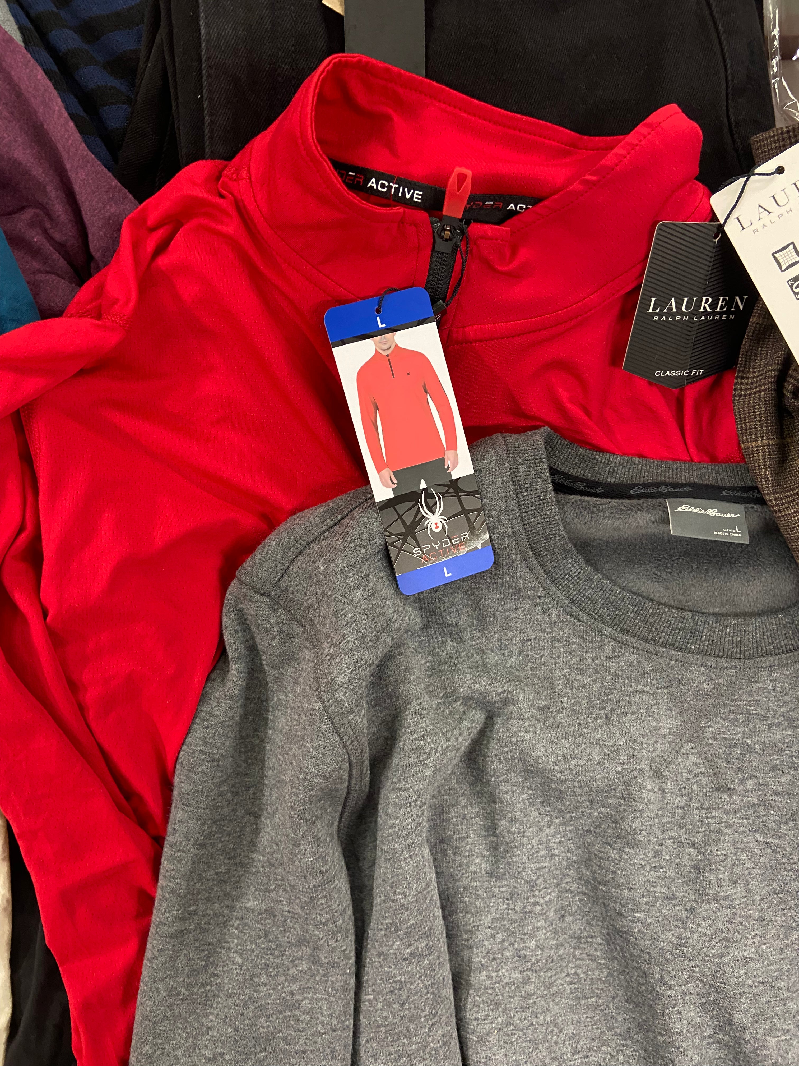 Men's Clothing Sweaters & Others, Wholesale Lot, RALPH LAUREN, EDDIE BAUER, SPYDER, CLUBROOM, LAZER and more 15 items, Shelf Pulls, MSRP $820