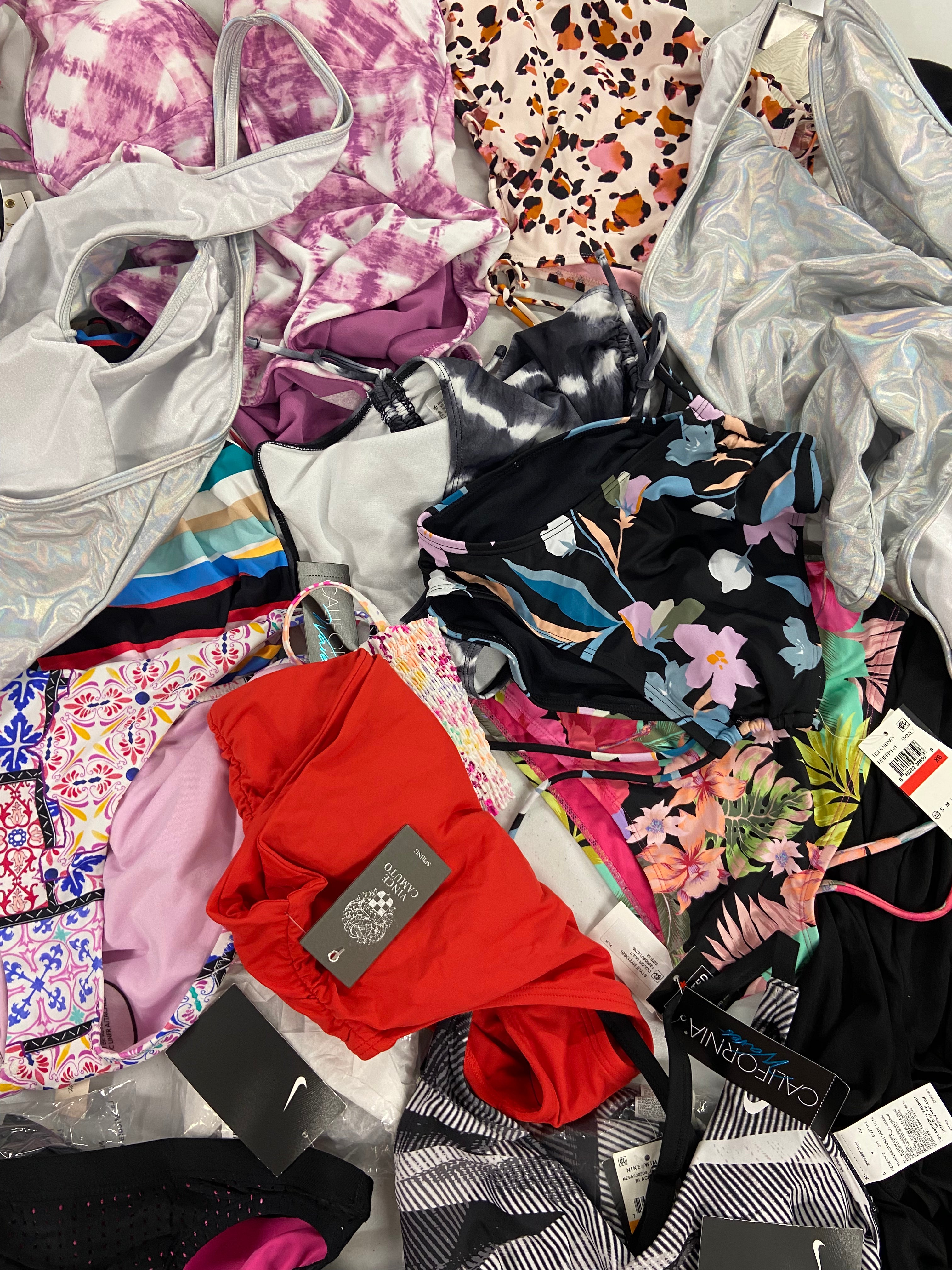 Women's Swimwear & Others Wholesale Lot, NIKE, ANNE COLE, HULA HONEY, CALIFORNIA WAVES, VINCE CAMUTO and more,  21 items, Shelf Pulls, MSRP $1,025