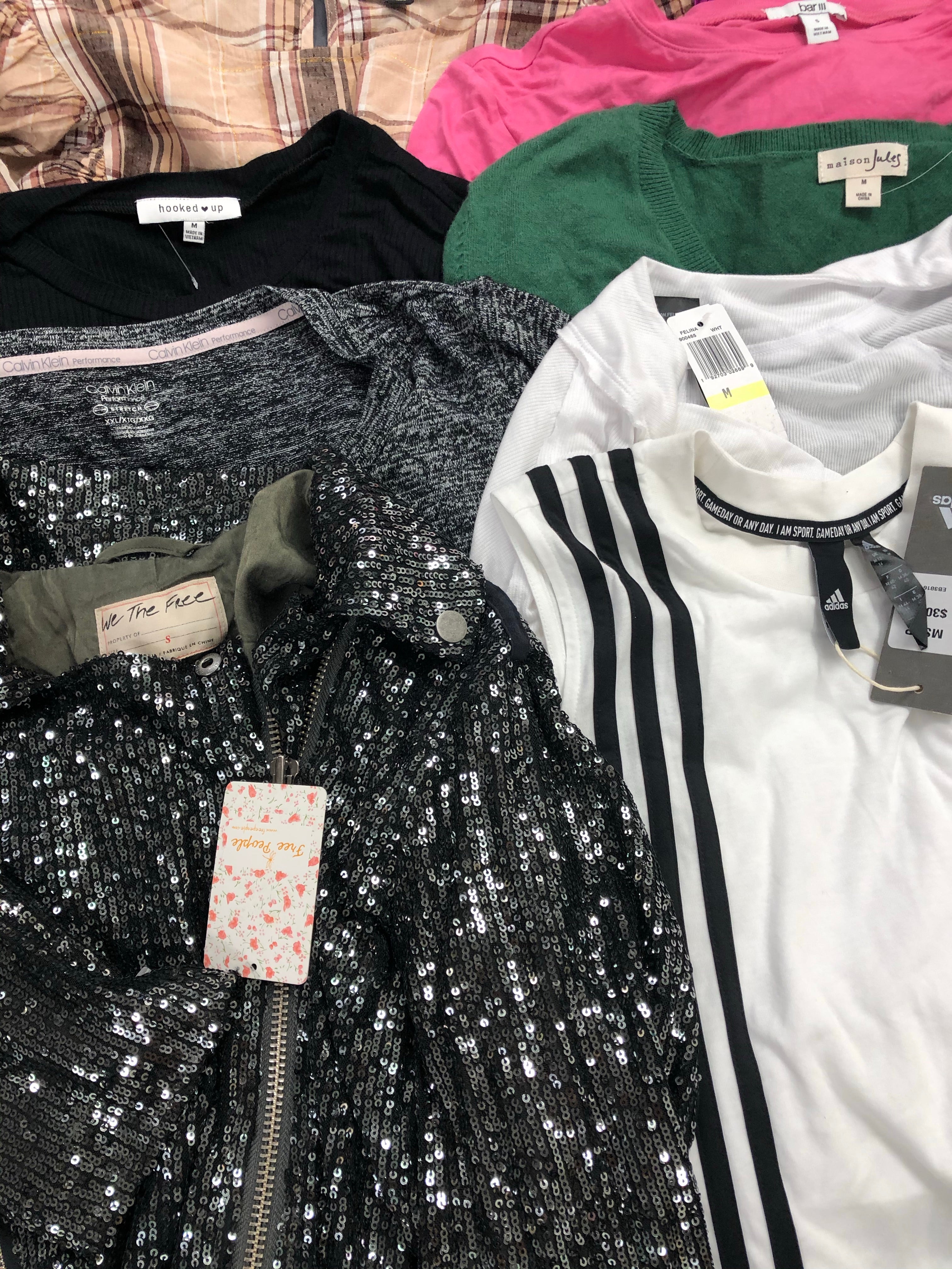 Women's Clothing Tops Wholesale Lot, MICHAEL KORS, CALVIN KLEIN, ADIDAS, FREE PEOPLE, AMERICAN APPAREL, ALFANI and more, 23 items, Shelf Pulls, MSRP $1,181