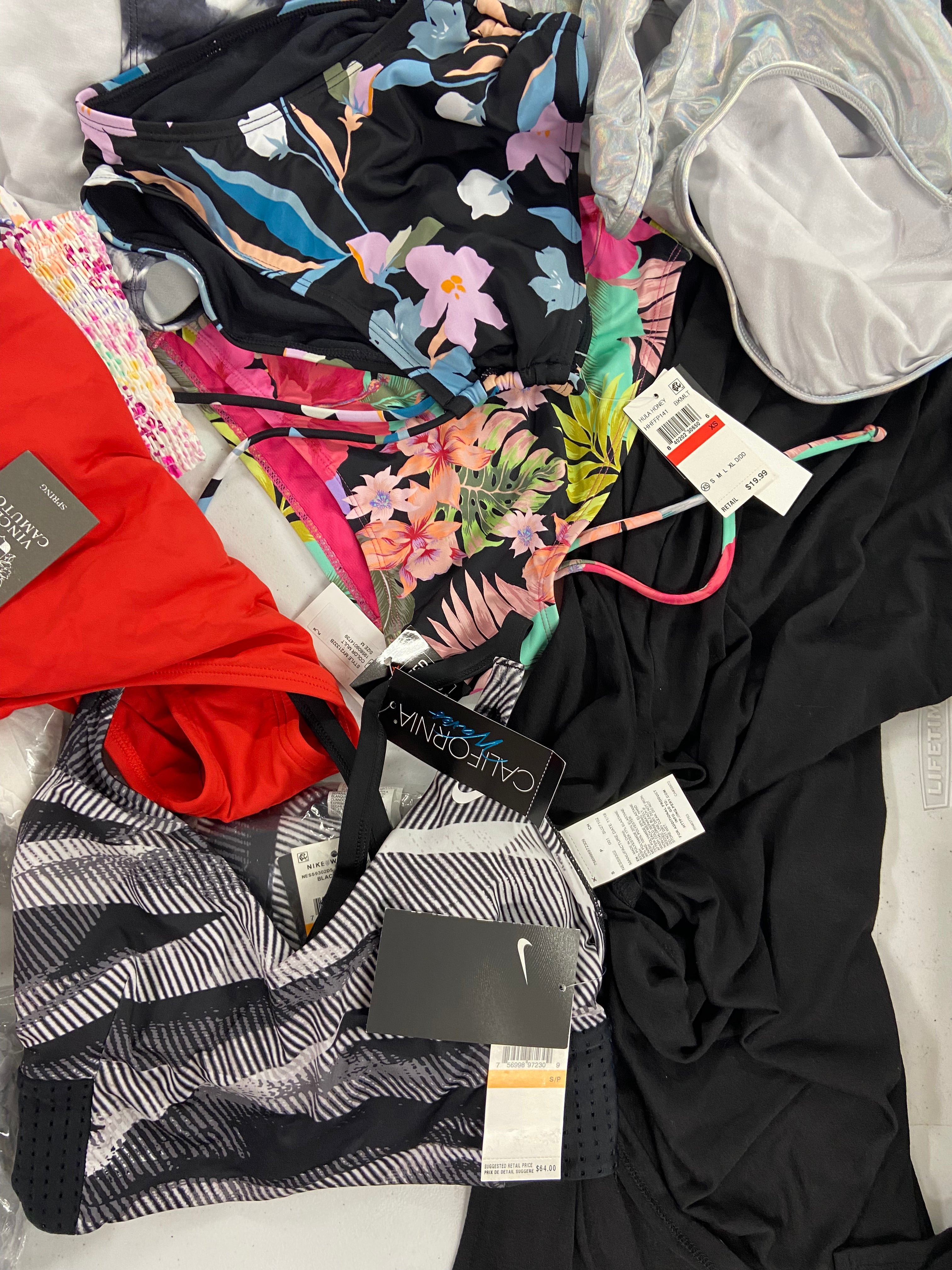 Women's Swimwear & Others Wholesale Lot, NIKE, ANNE COLE, HULA HONEY, CALIFORNIA WAVES, VINCE CAMUTO and more,  21 items, Shelf Pulls, MSRP $1,025