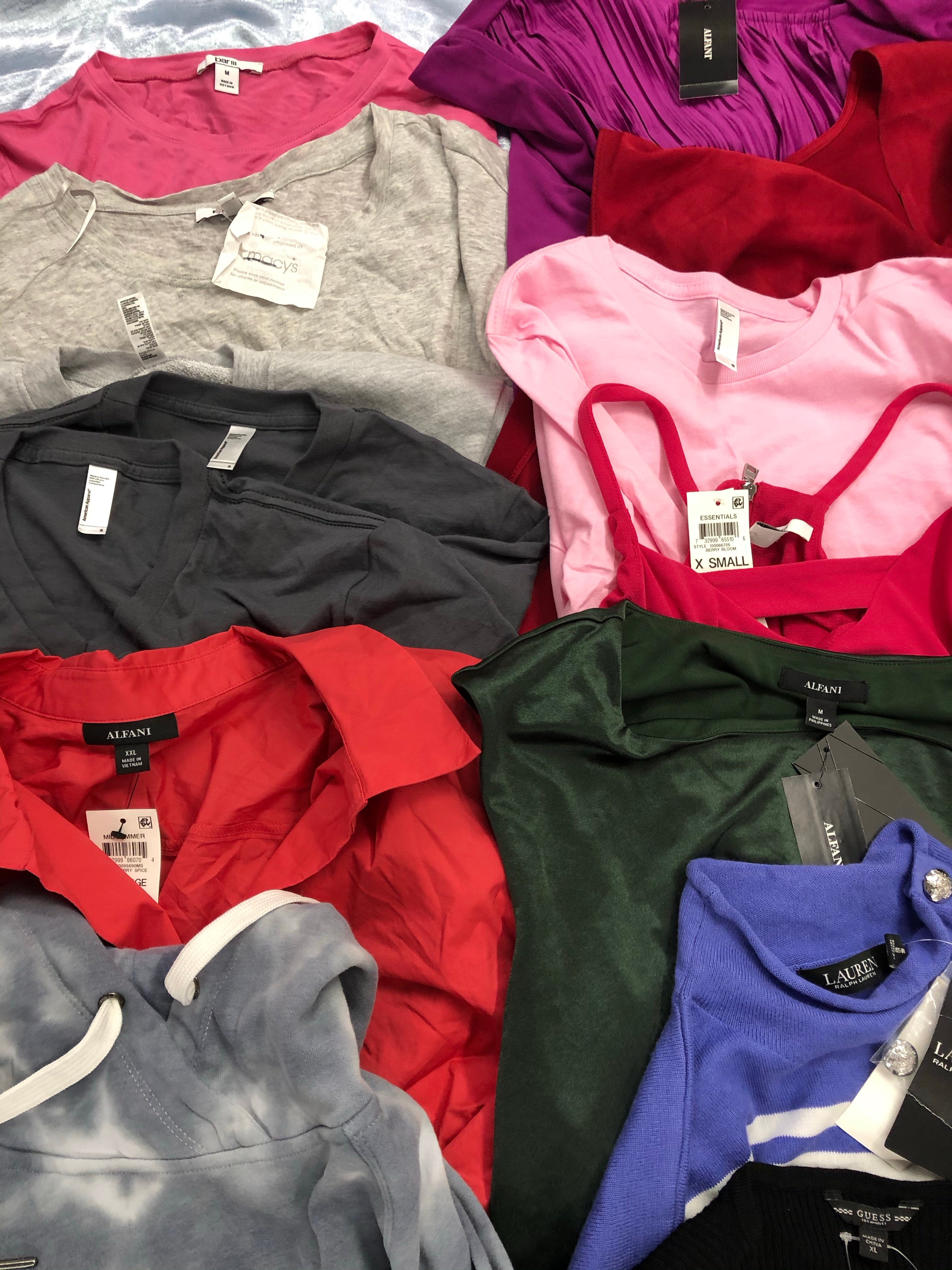 Women's Clothing Tops Wholesale Lot, LAUREN RALPH LAUREN, ADIDAS, CALVIN KLEIN, FREE PEOPLE, GUESS, AMEIRCAN APPAREL, ALFANI and more, 24 items, Shelf Pulls, MSRP $1,223