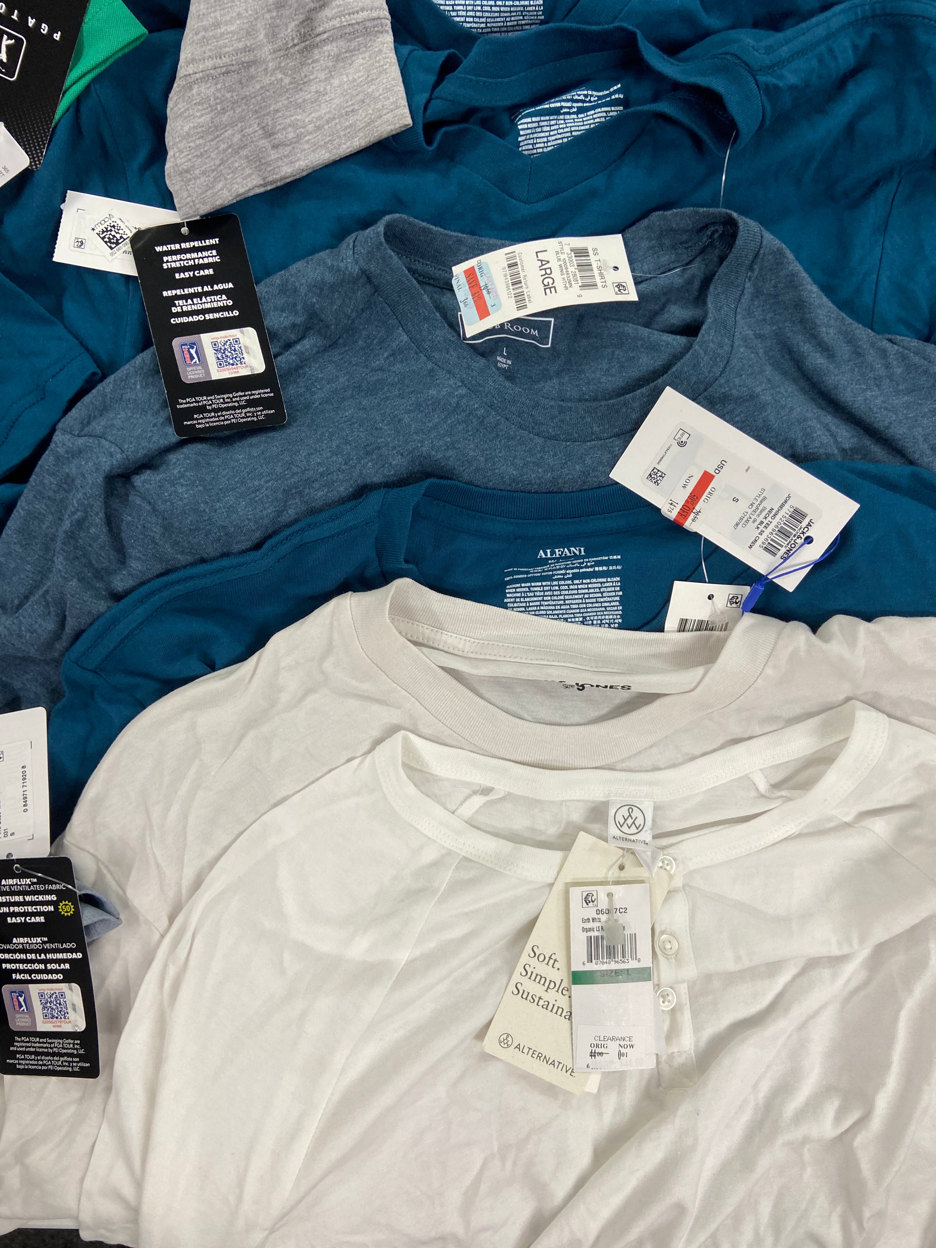 Men's Clothing Golf Shirts & Other Tops, Wholesale Lot, PGA TOUR, JACK JONES, ALTERNATIVE, CLUBROOM, and more, 15 items, Shelf Pulls, MSRP $495