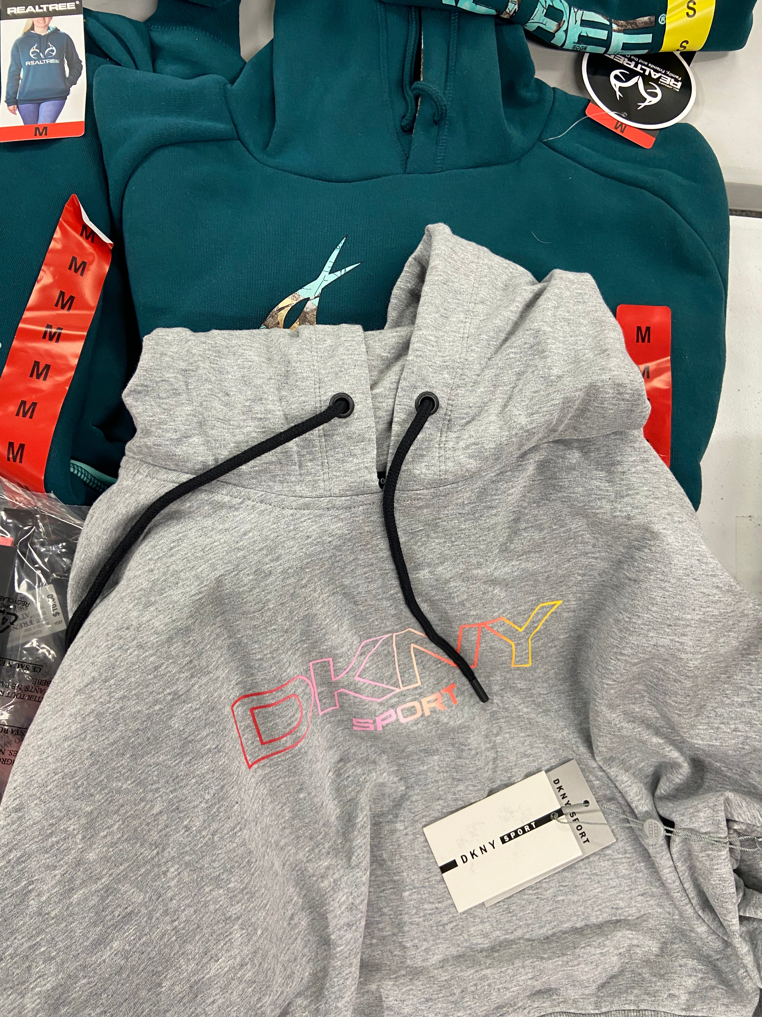 Women's Clothing Hoodies & Others, Wholesale Lot, DKNY, ADIDAS, REALTREE, 17 items, Shelf Pulls, MSRP $550