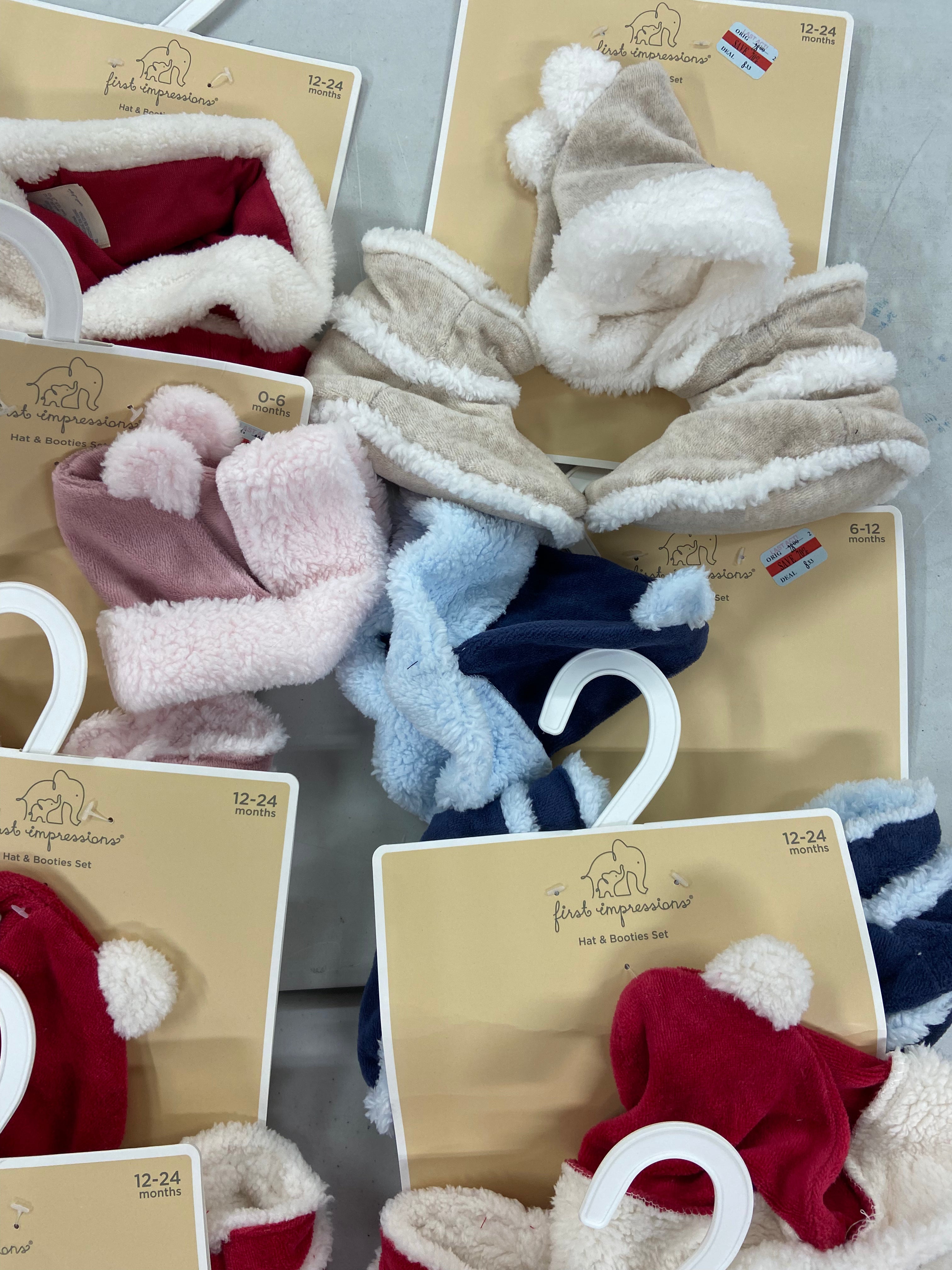 Baby's Booties & Hats Set Wholesale Lot, FIRST IMPRESSIONS, 23 items, Shelf Pulls, MSRP $644