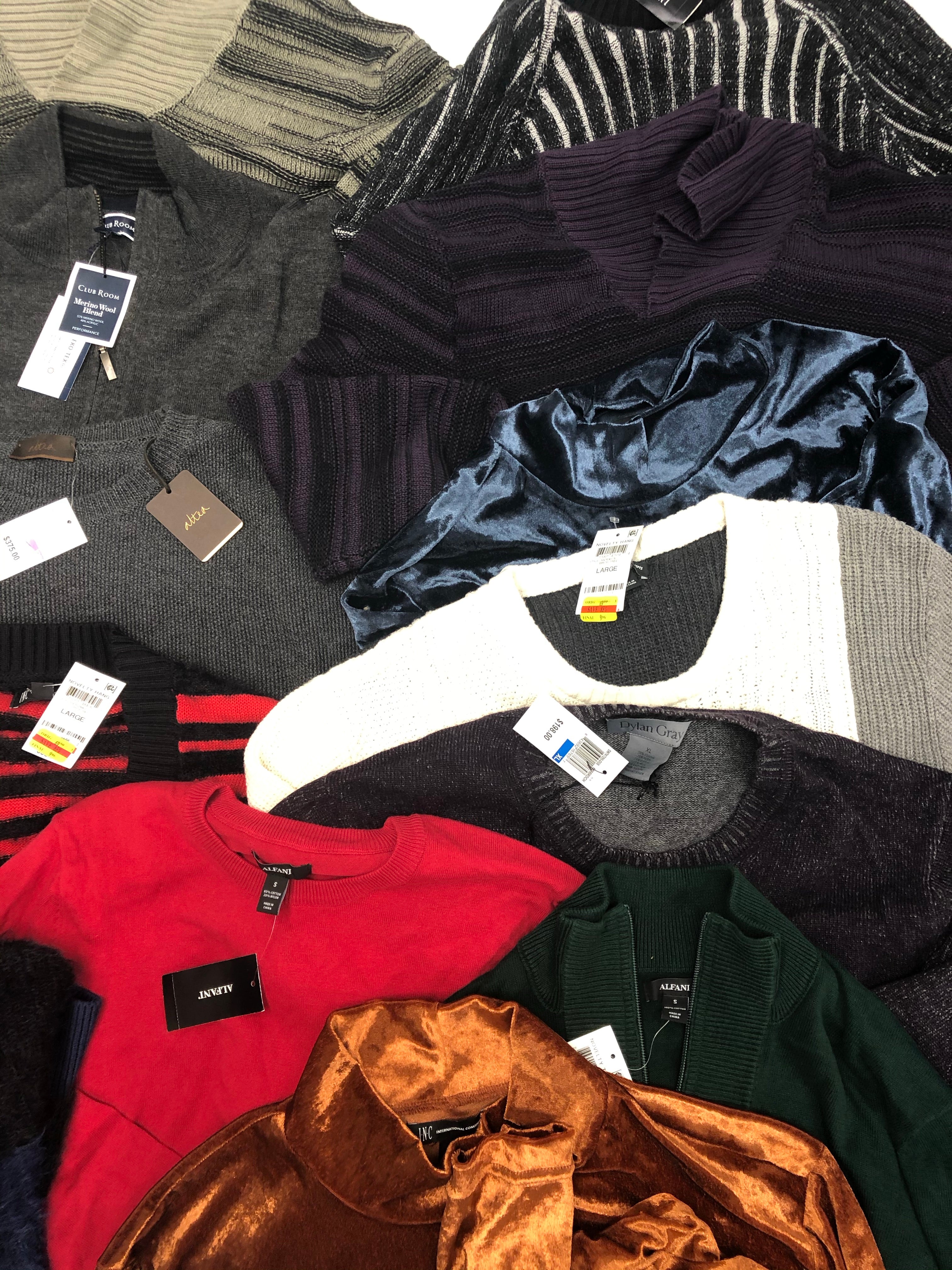 Men's Clothing Winter Top Wholesale Lot, Altea, Dylan Gray, Club Room, Alfani and more, 14 Units, Shelf Pulls, MSRP $1,408.50