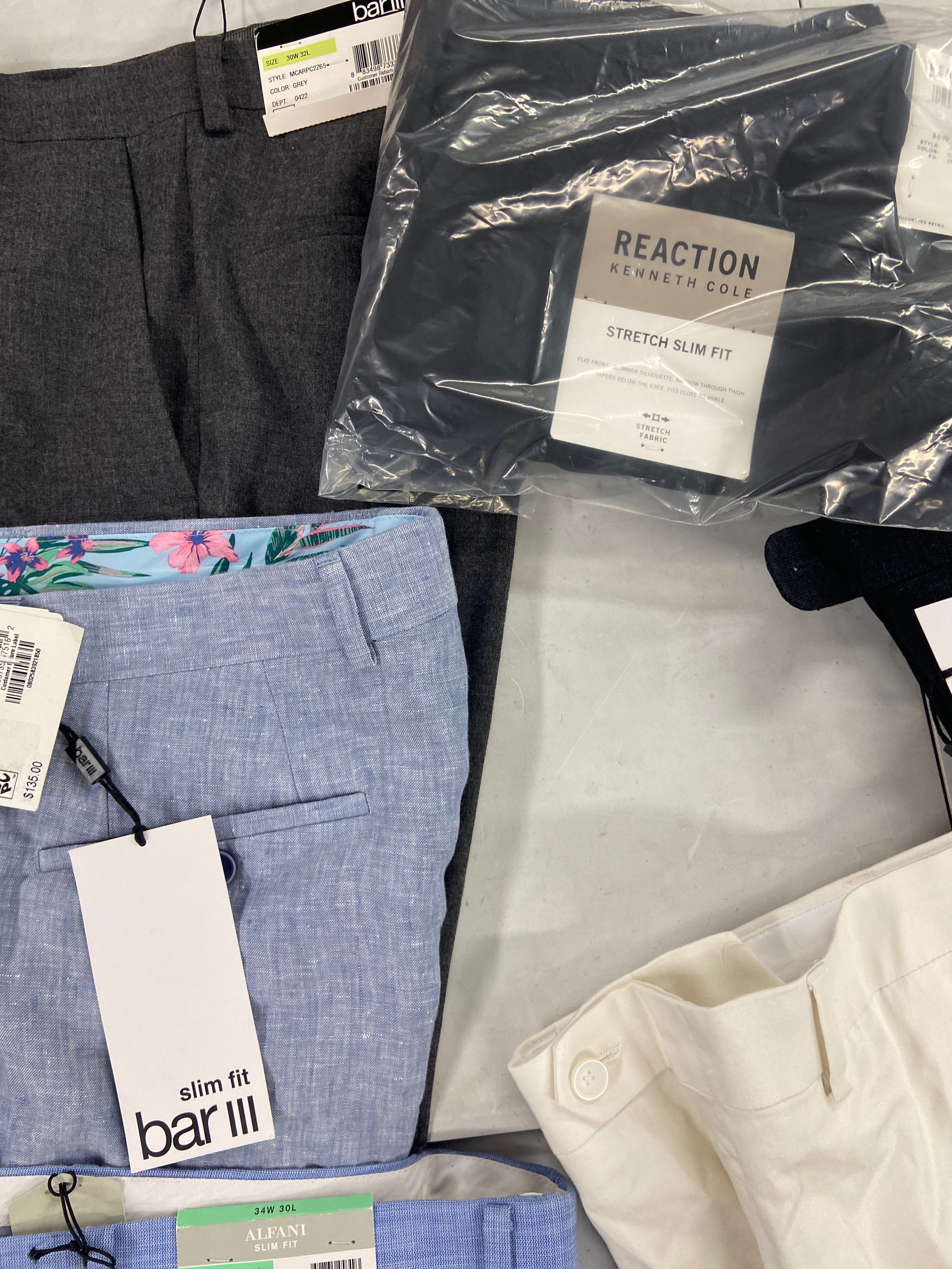 Men's Clothing Dress Pants and Others, Wholesale Lot, LAUREN RALPH LAUREN, MICHAEL KORS, DOCKERS, PERRY ELLIS, Bar III and more, 12 items, Shelf Pulls, MSRP $1,362