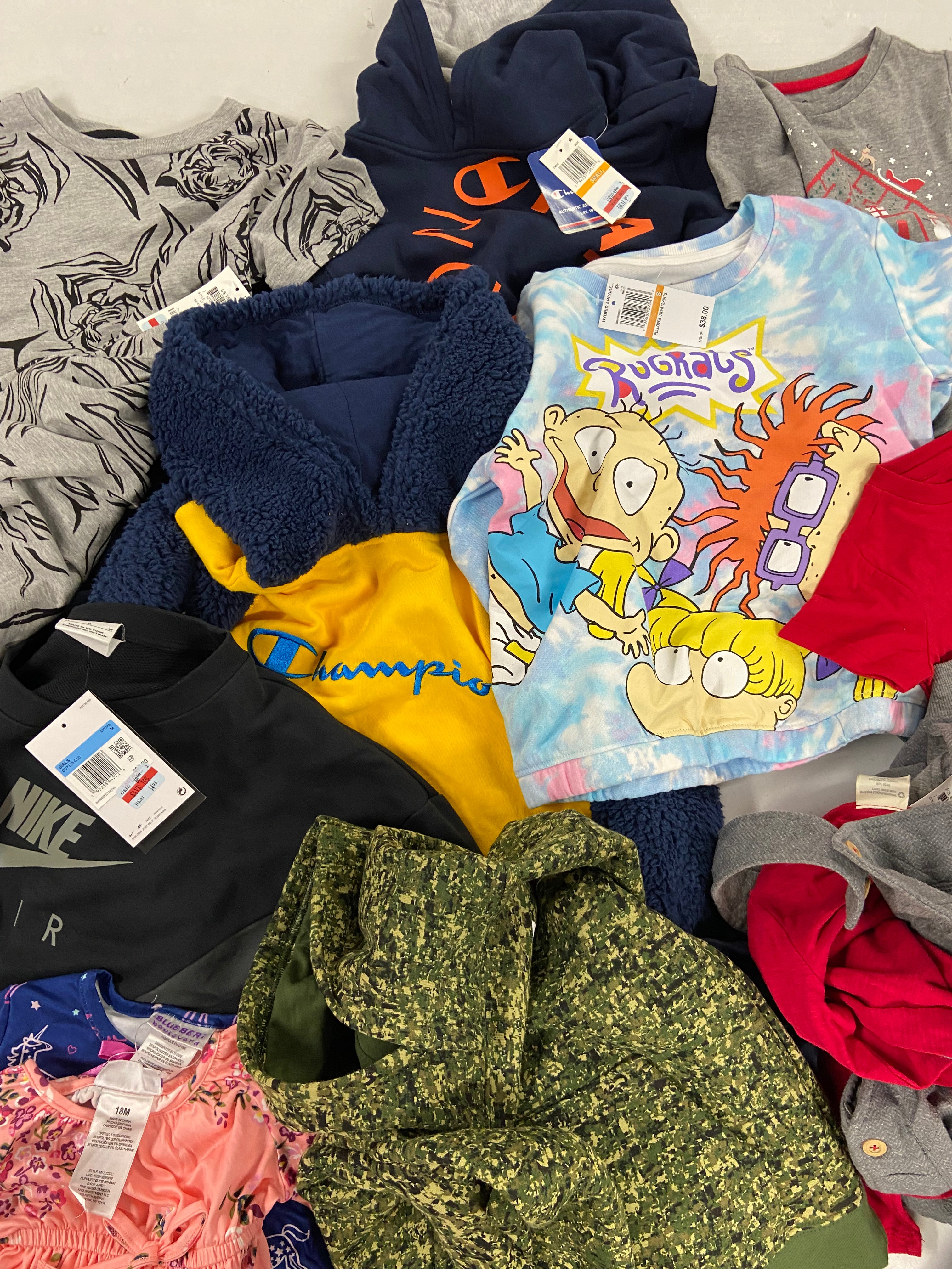 Kid's / Baby's Clothing Assorted Wholesale Lot, NIKE, CHAMPION, NEW BLUEBERRI, DISNEY, TOMMY HILFIGER and more, 18 items, Shelf Pulls, MSRP $663