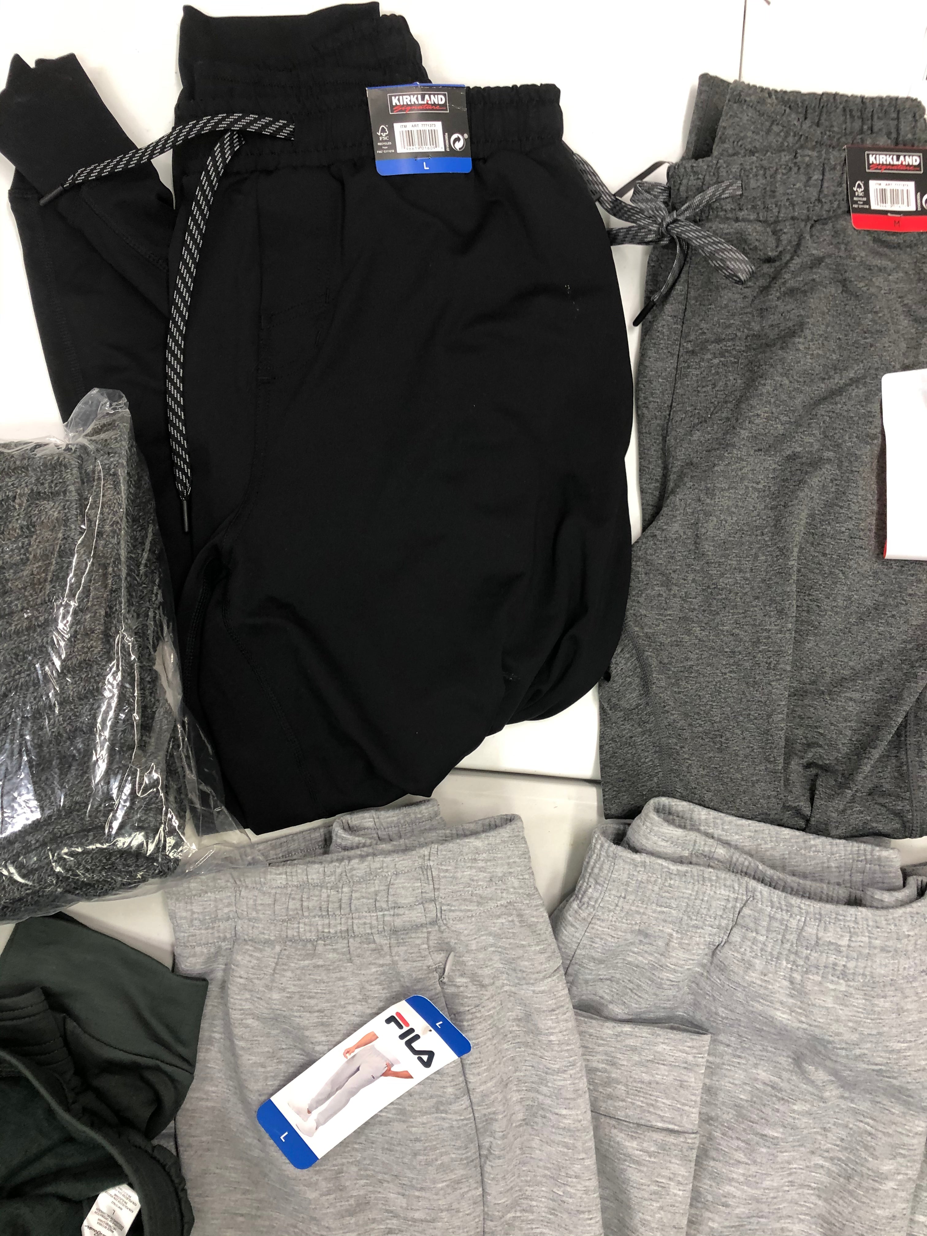 Men's Clothing Sweatpants and more Wholesale Lot, FILA, EDDIE BAUER, STEVE MADDEN, KIRKLAND and more, 8 items, Shelf Pulls, MSRP $381