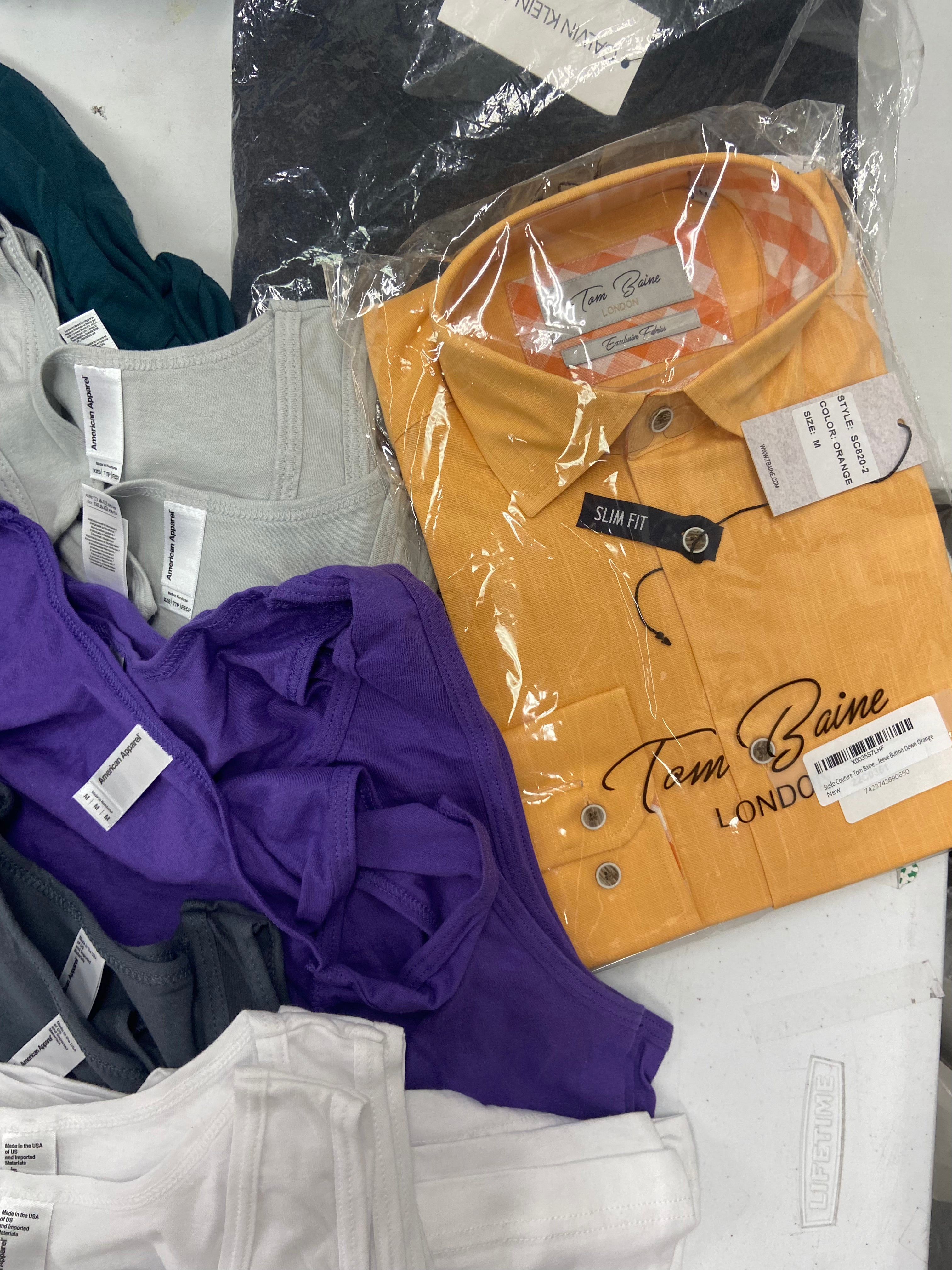 Men's Clothing Button Down Shirts, T-shirts and Other Tops, Wholesale Lot, CALVIN KLEIN, WEATHERPROOF, JACHS, Van Heusen, Suslo Couture and more, 29 items, Shelf Pulls, MSRP $693