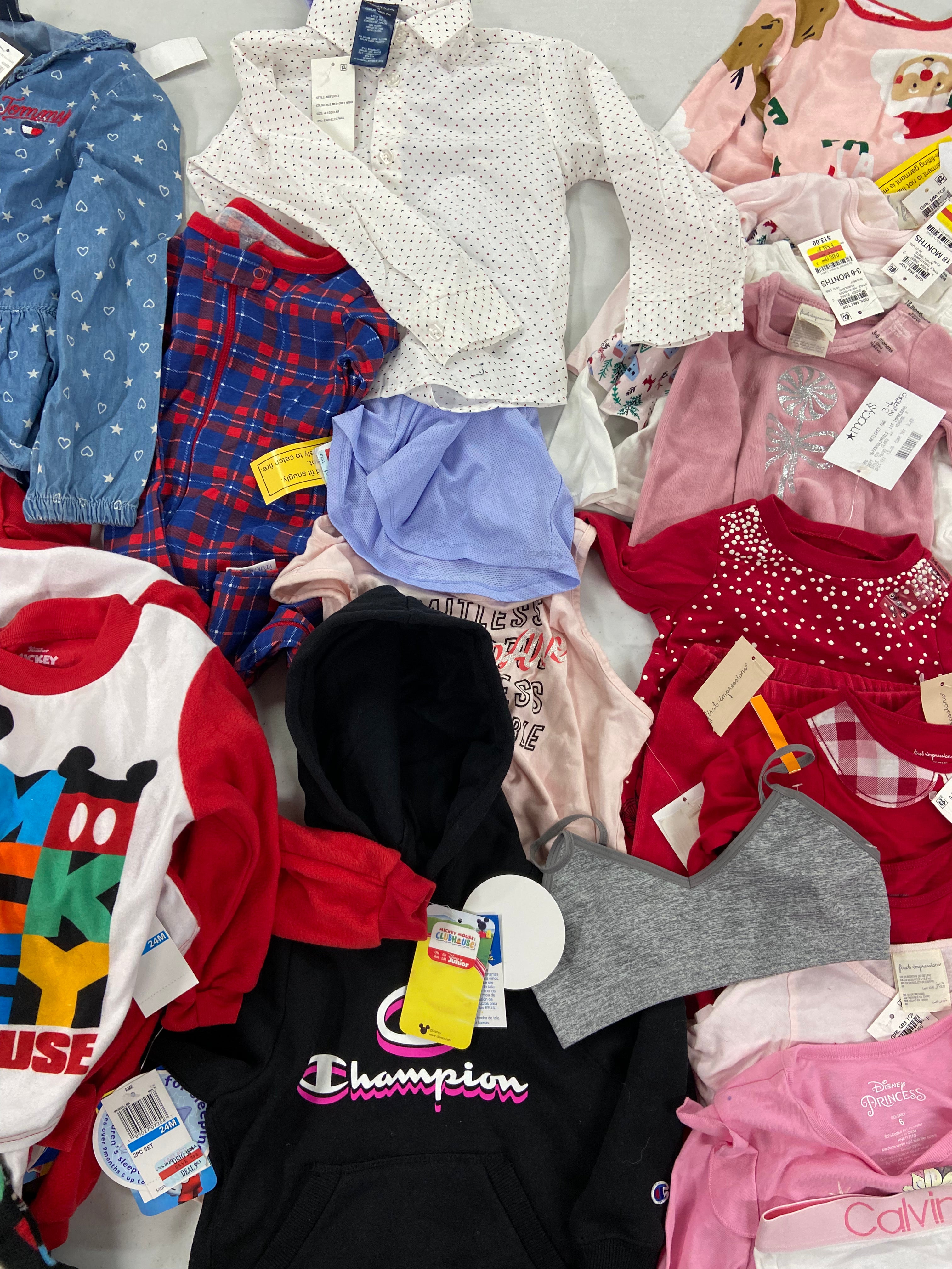 Kid's / Baby's Clothing Wholesale Lot, TOMMY HILFIGER, DISNEY, NIKE, CHAMPION, MAX OLIVIA, CARTER'S, FIRST IMPRESSIONS and more, 27 items, Shelf Pulls, MSRP $606