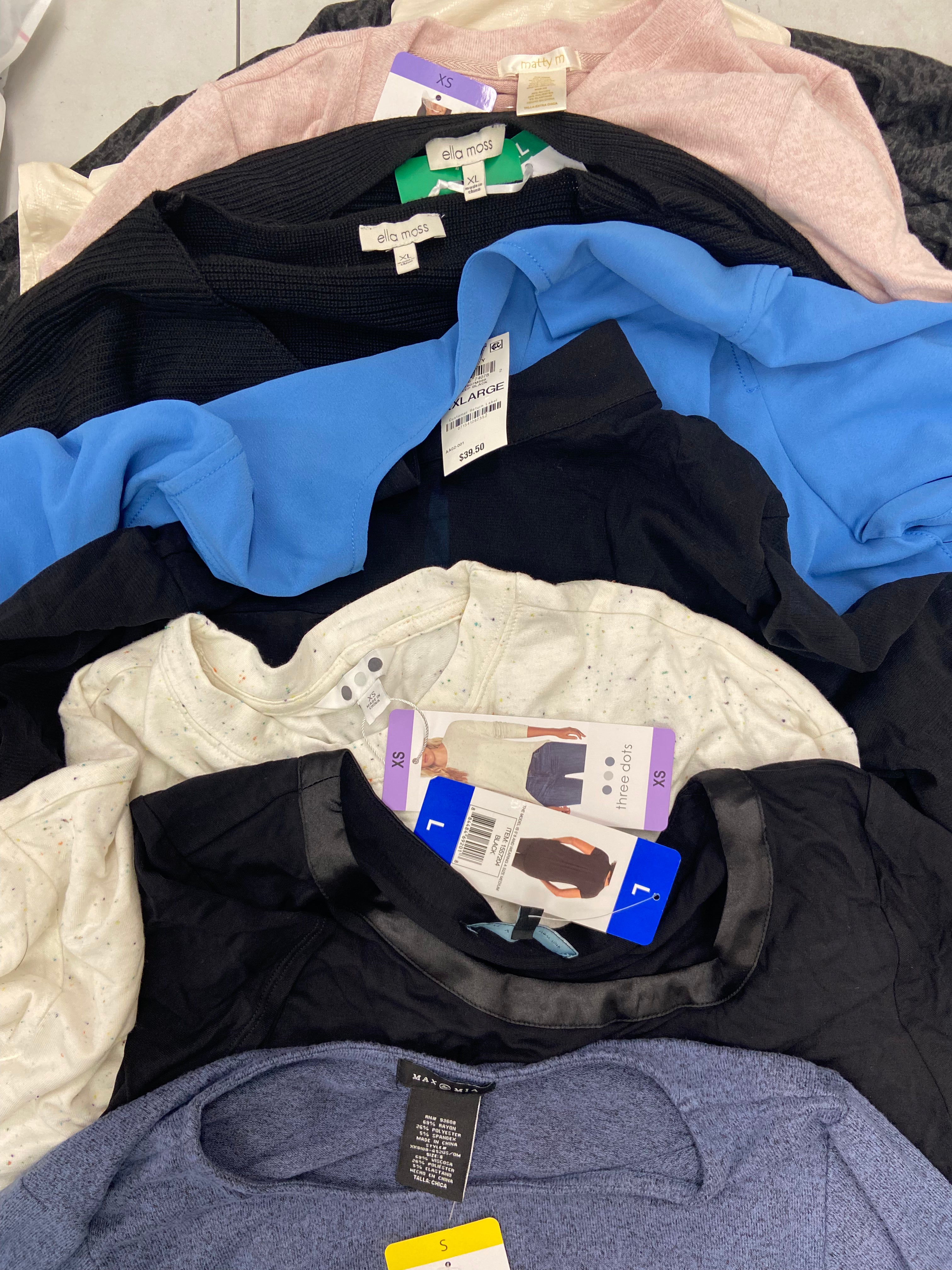 Women's Clothing Tops Wholesale Lot, SPYDER, 32 DEGREES, ELLA MOSS, AQUA, THREE DOTS and more, 17 items, Shelf Pulls, MSRP $663
