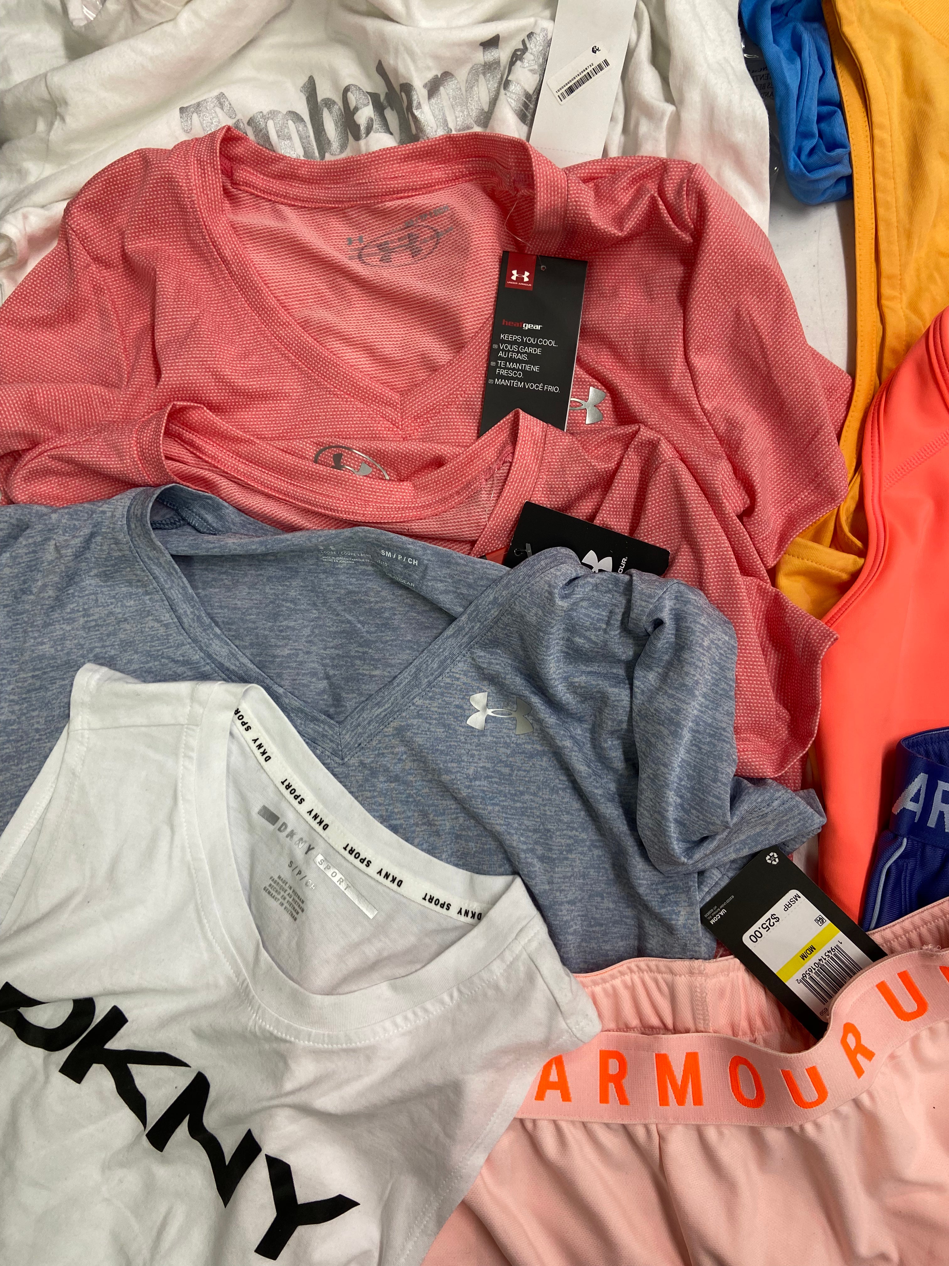 Women's Clothing Activewear Wholesale Lot, NIKE, TIMBERLAND, UNDER ARMOUR, ADIDAS, DKNY and more, 43 items, Shelf Pulls, MSRP $1,045