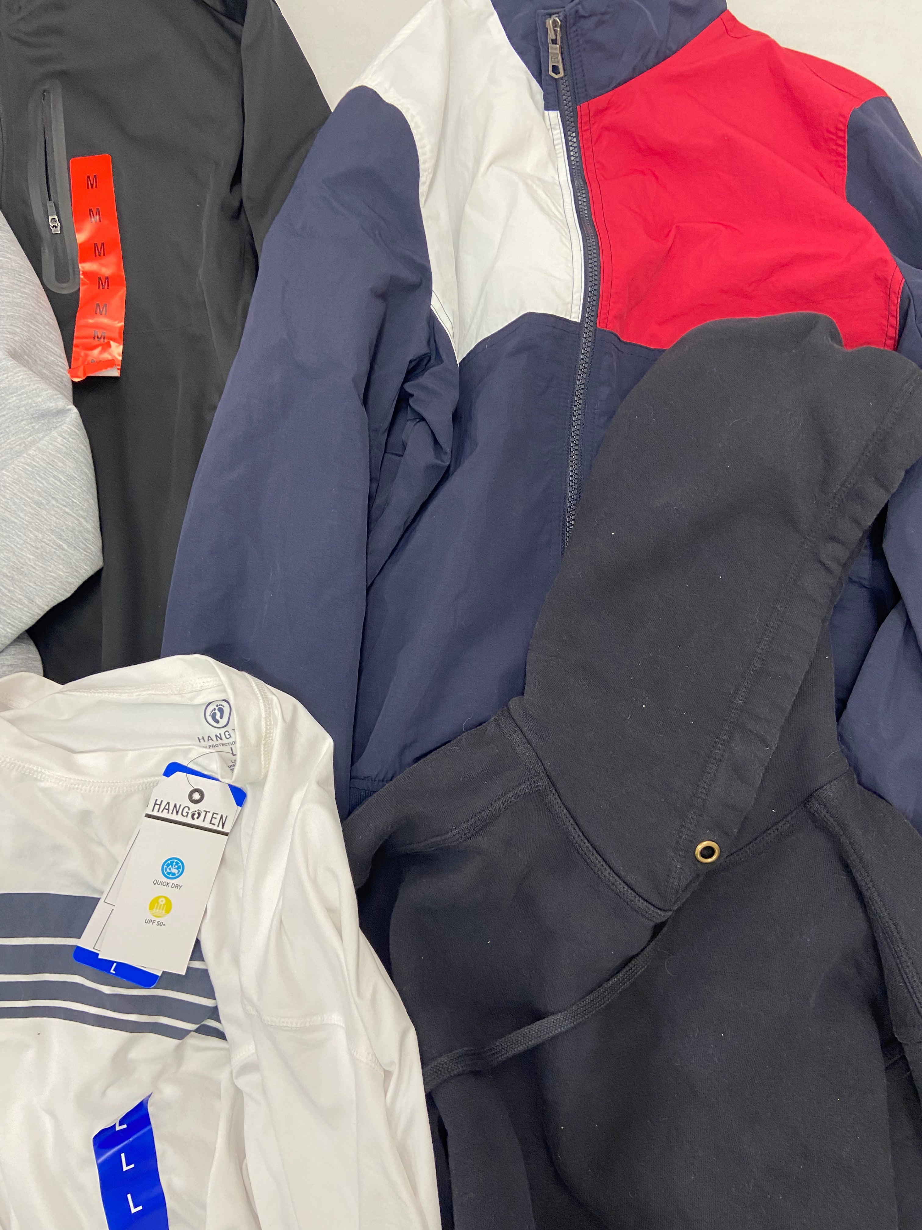 Men's Clothings Jackets & Tops, Wholesale Lot, FILA, TOMMY HILFIGER, HICKEY FREEMAN, HANG TEN, CHAMPION, MONDETTA and more, 7 items, CUSTOMER RETURNS