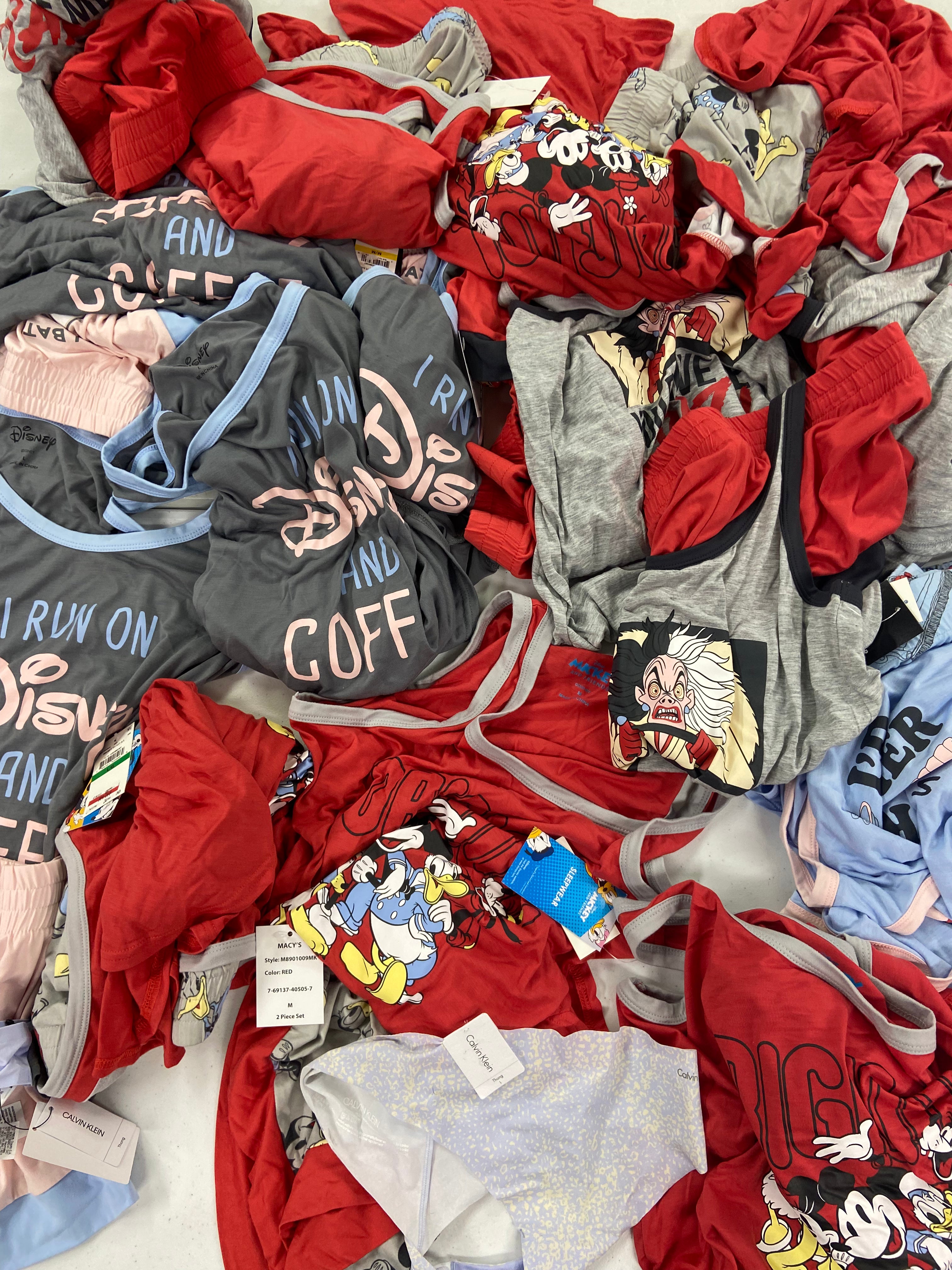 Women's Sleepwear Set Wholesale Lot, DISNEY, CALVIN KLEIN, 19 items, Shelf Pulls, MSRP $866