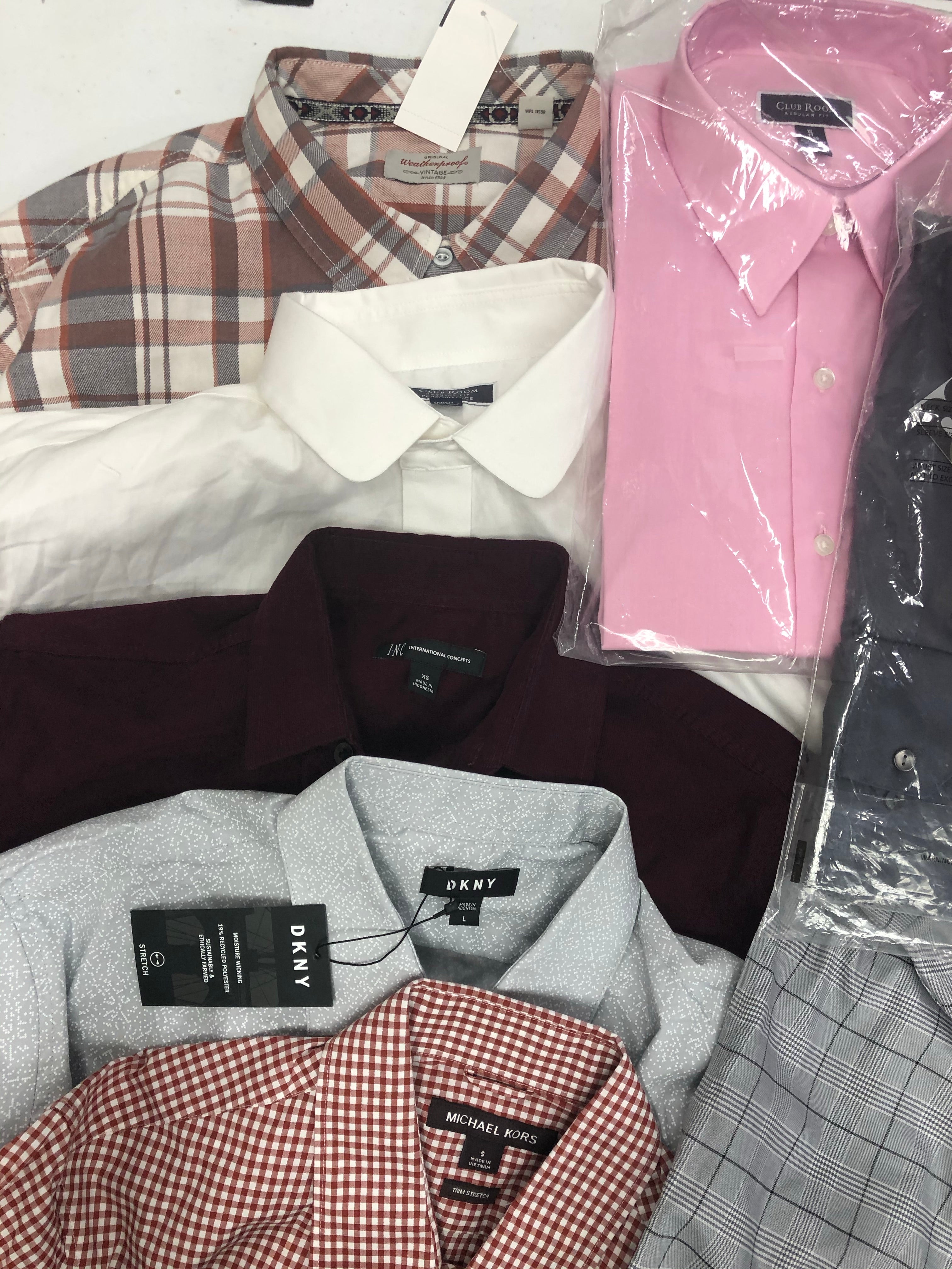 Men's Clothing Button Down shirts Wholesale Lot, DKNY, LEVI'S, WEATHERPROOF, INC and more, 15 Units, Shlef Pulls, MSRP $971.00