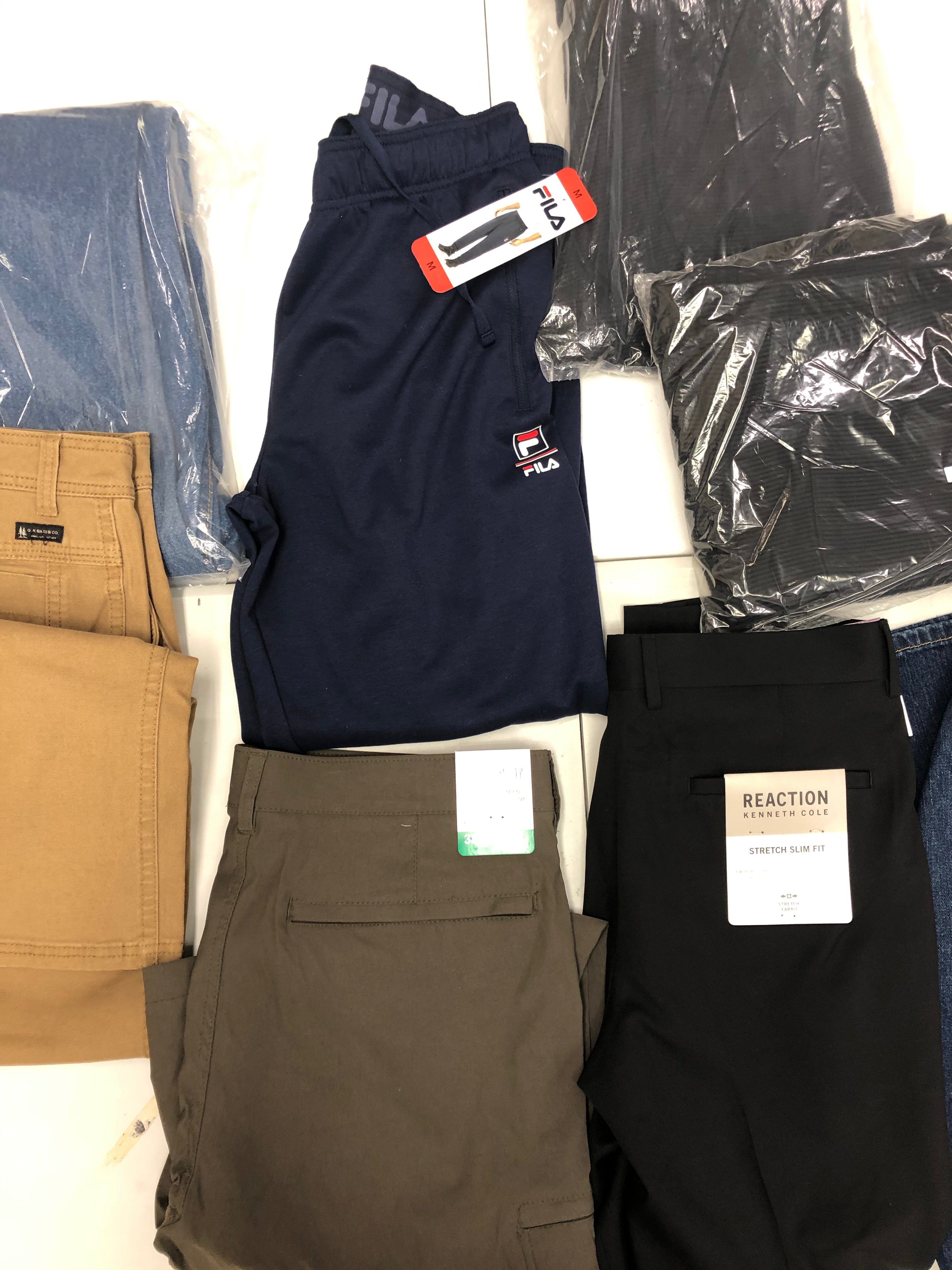Men's Clothing Jeans, Pants Wholesale Lot, FILA, LEVI, UNION BAY, KENNETH COLE  and more, 8 items, Shelf Pulls, MSRP $432